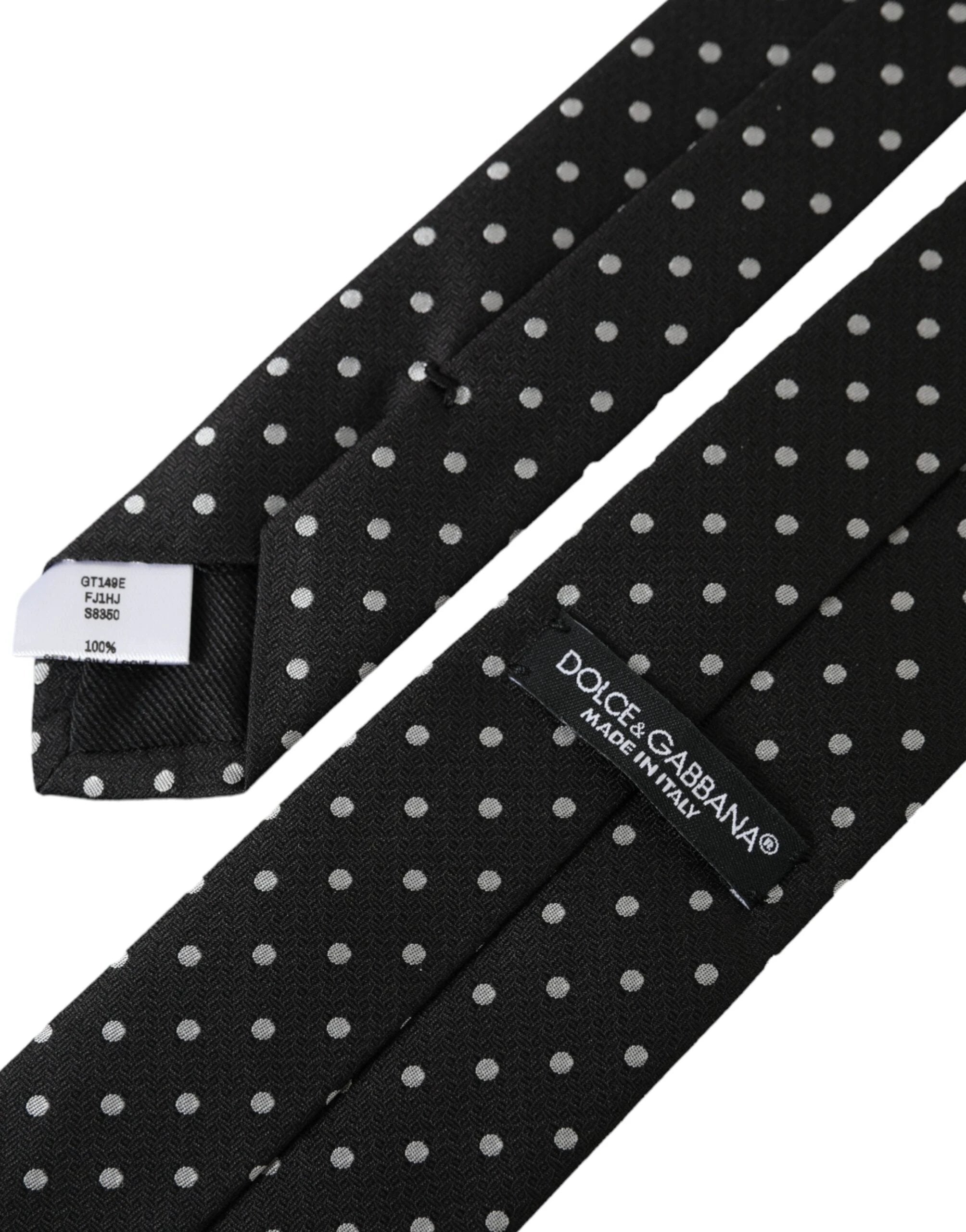 Dolce & Gabbana Black White Polka Dots 100% Silk Necktie Face Mask by Dolce & Gabbana