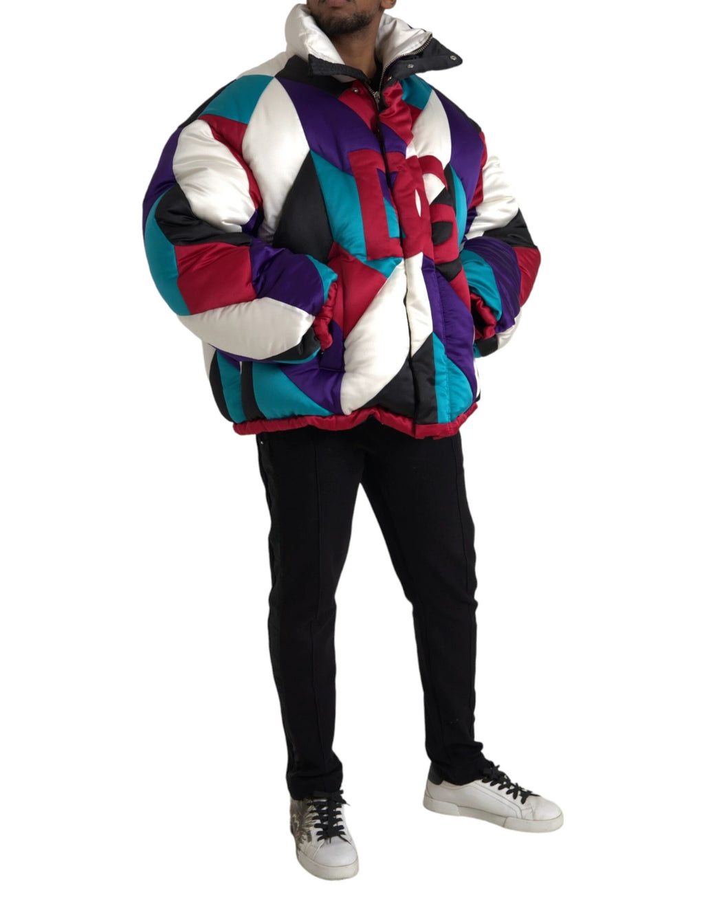 Dolce & Gabbana Multicolor Logo Windbreaker Puffer Jacket by Dolce & Gabbana