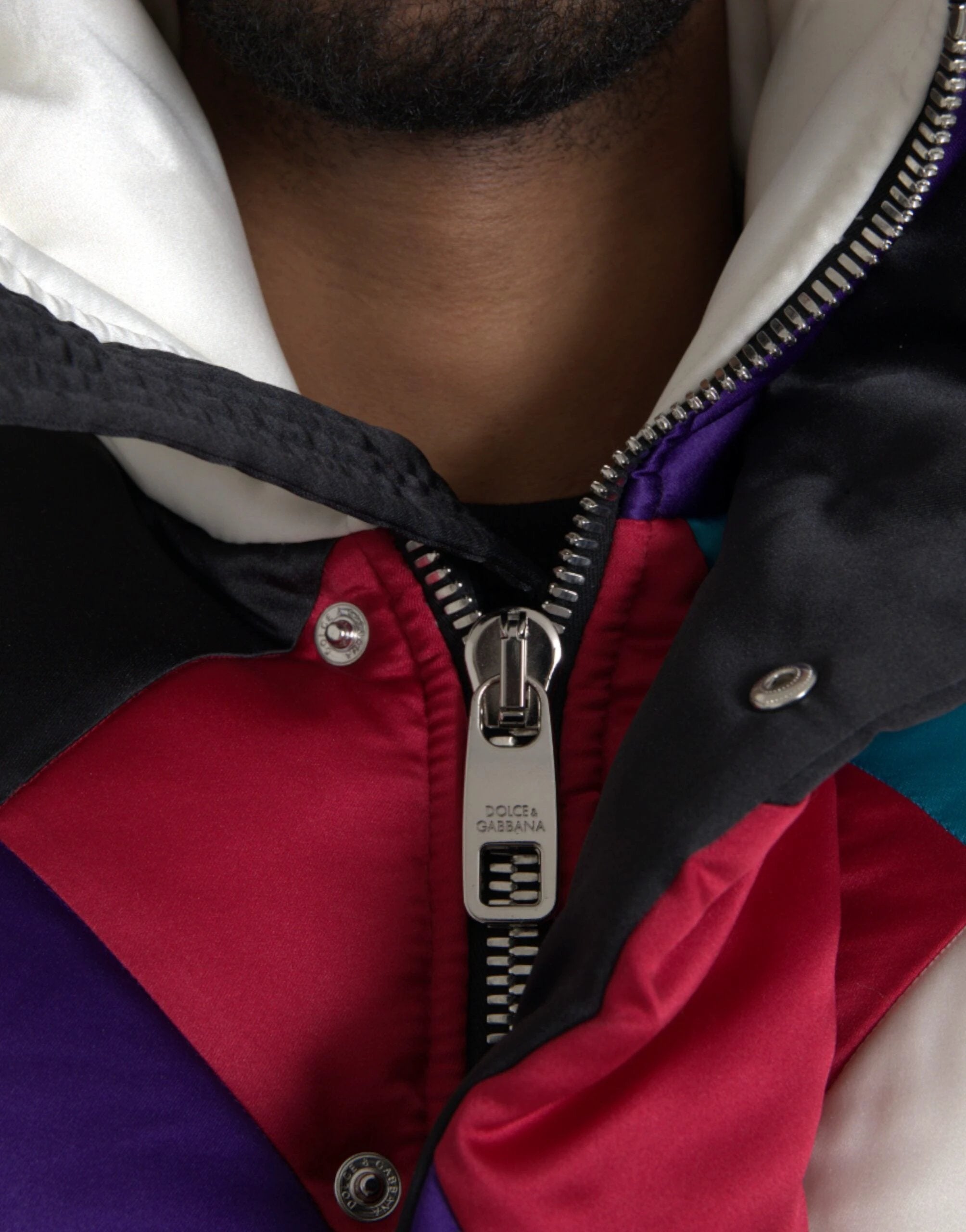 Dolce & Gabbana Multicolor Logo Windbreaker Puffer Jacket by Dolce & Gabbana