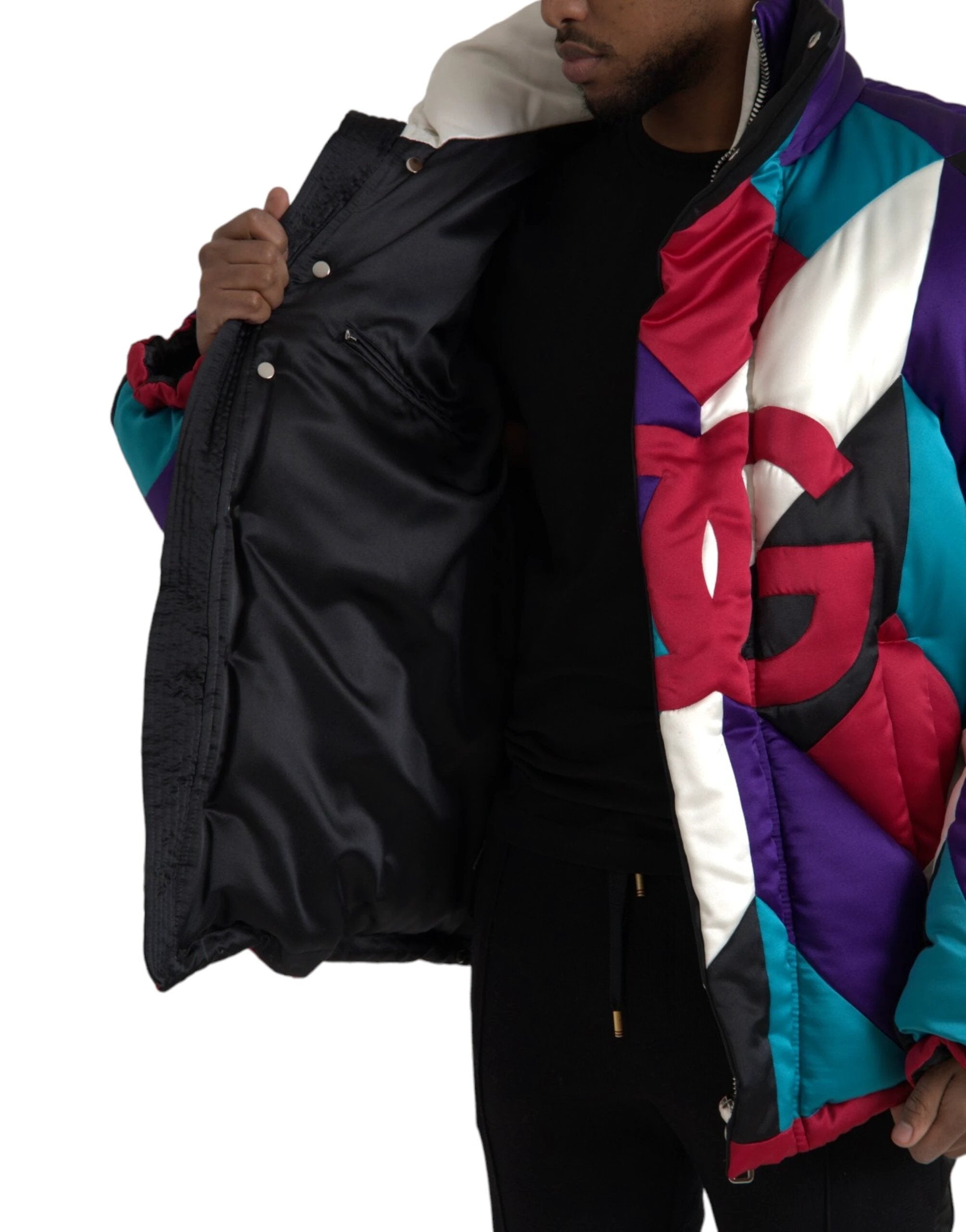 Dolce & Gabbana Multicolor Logo Windbreaker Puffer Jacket by Dolce & Gabbana