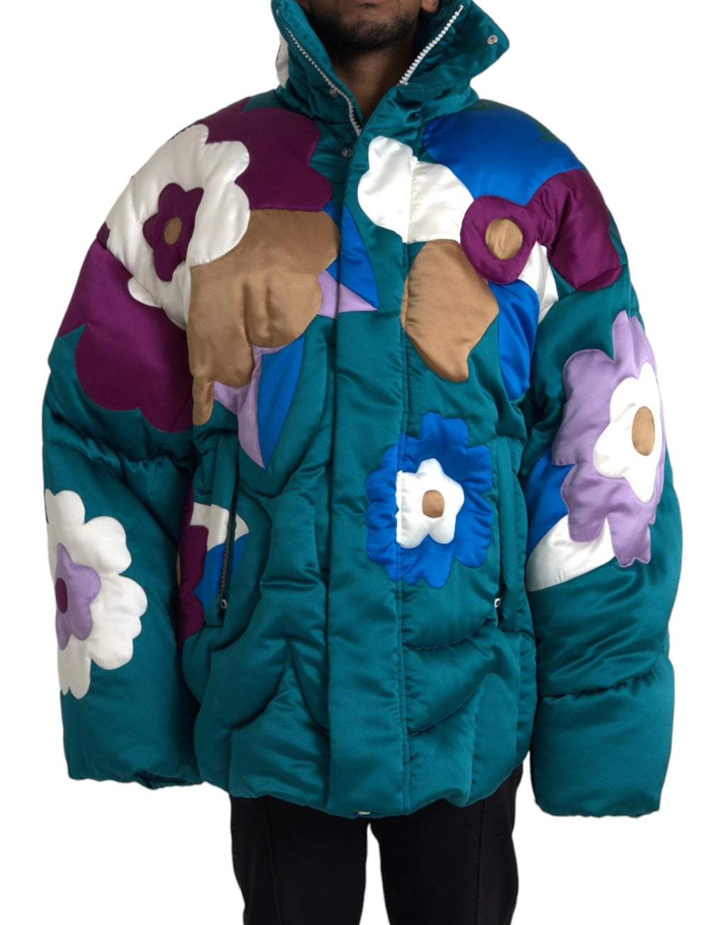 Dolce & Gabbana Multicolor Floral Windbreaker Puffer Jacket by Dolce & Gabbana