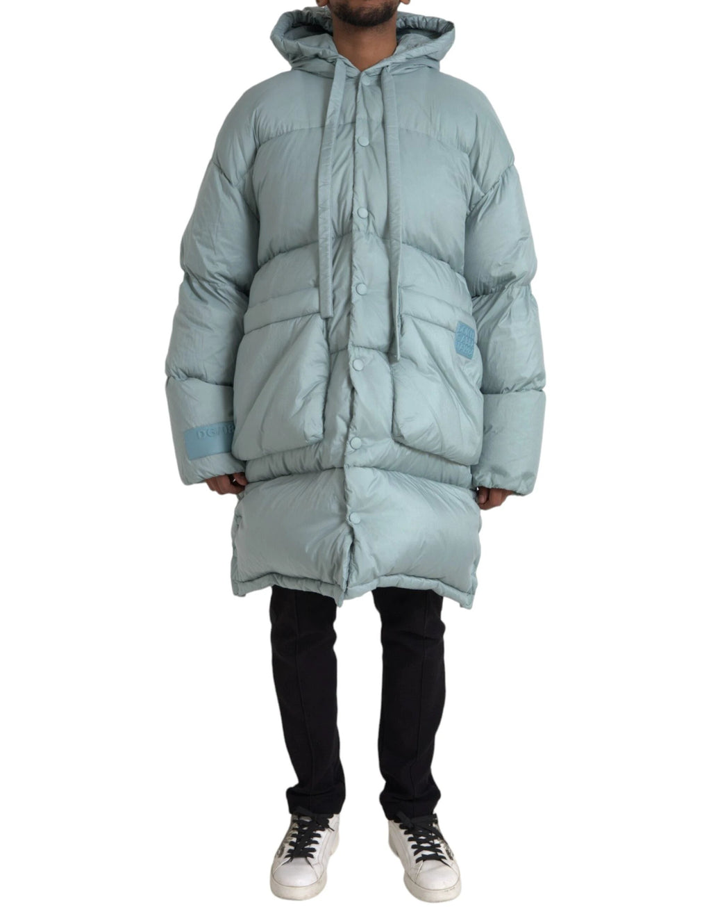 Dolce & Gabbana Light Blue Quilted Hooded Puffer Jacket Men by Dolce & Gabbana