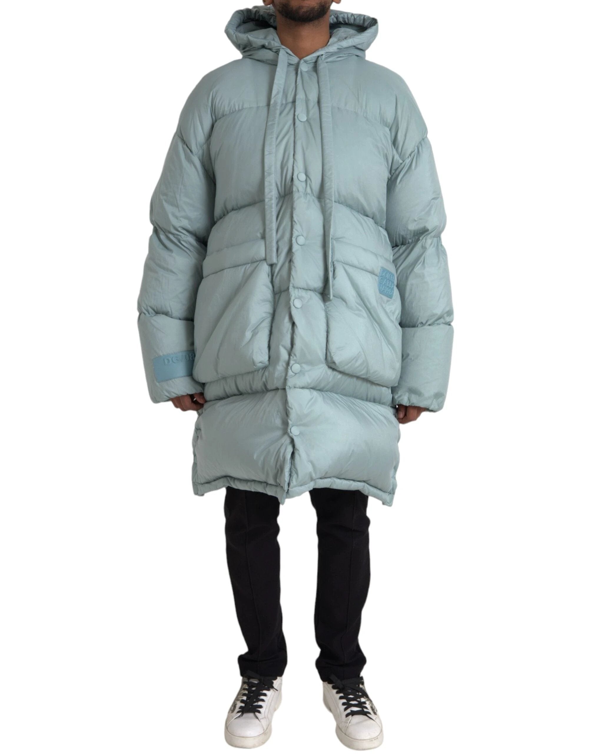 Dolce & Gabbana Light Blue Quilted Hooded Puffer Jacket Men by Dolce & Gabbana