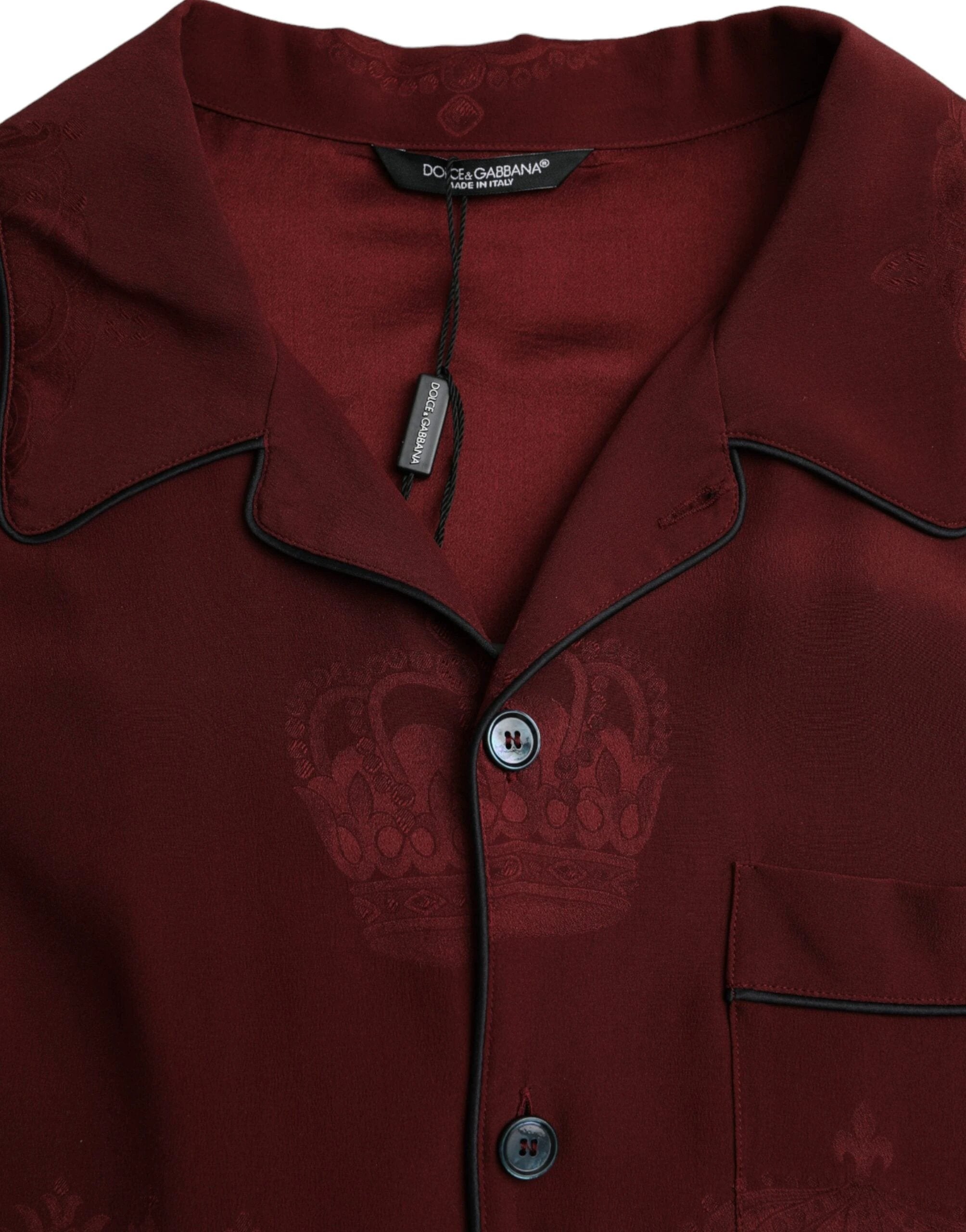 Dolce & Gabbana Maroon Crown Jacquard Silk Long Sleeve Shirt by Dolce & Gabbana