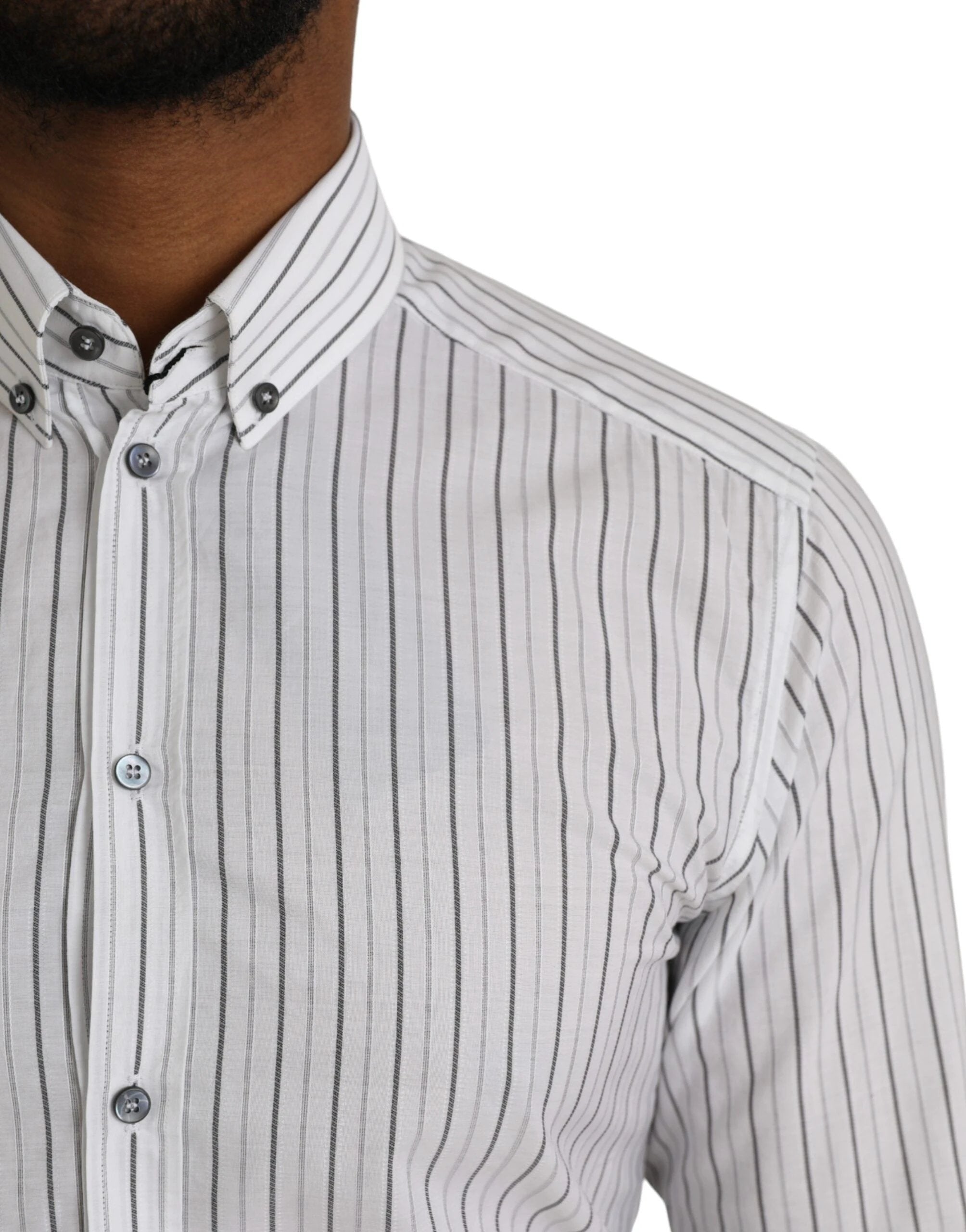 Dolce & Gabbana Black White Striped Formal Dress GOLD Shirt by Dolce & Gabbana