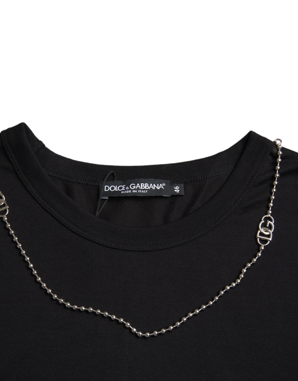 Dolce & Gabbana Black Cotton Silver Chain Short Sleeve T-shirt by Dolce & Gabbana
