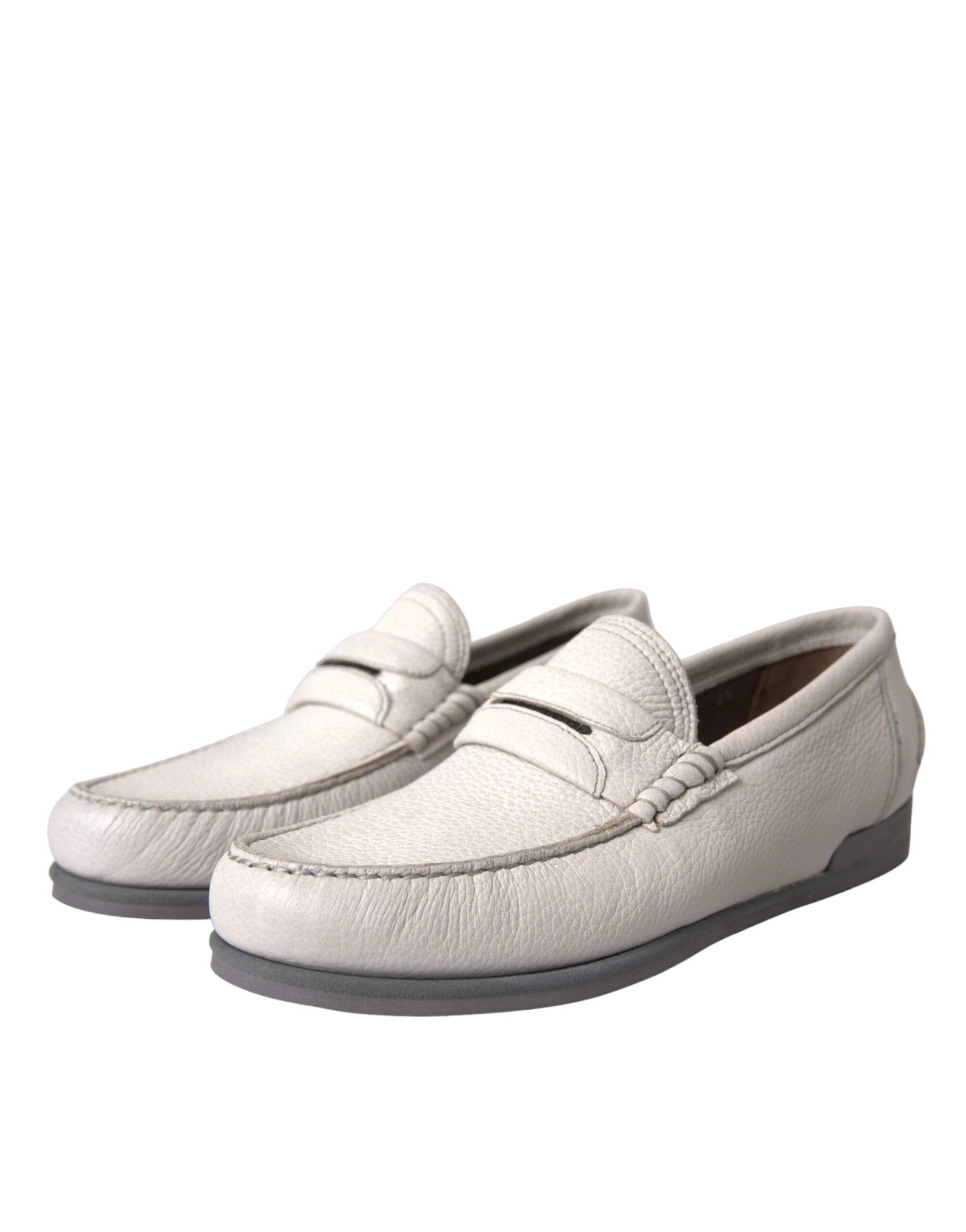Dolce & Gabbana White Gray Leather Slip Mocassin Shoes Loafer by Dolce & Gabbana