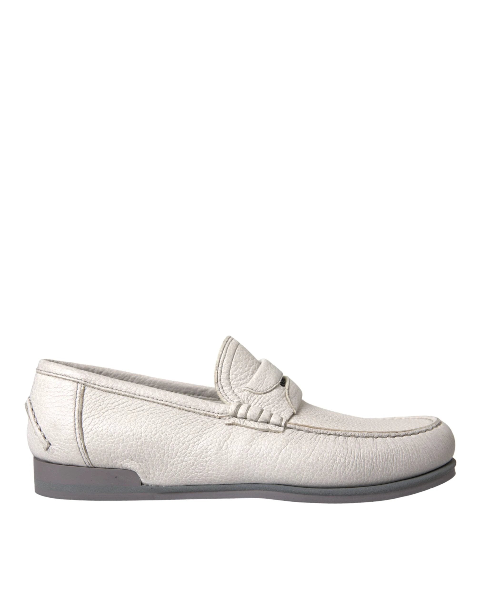 Dolce & Gabbana White Gray Leather Slip Mocassin Shoes Loafer by Dolce & Gabbana