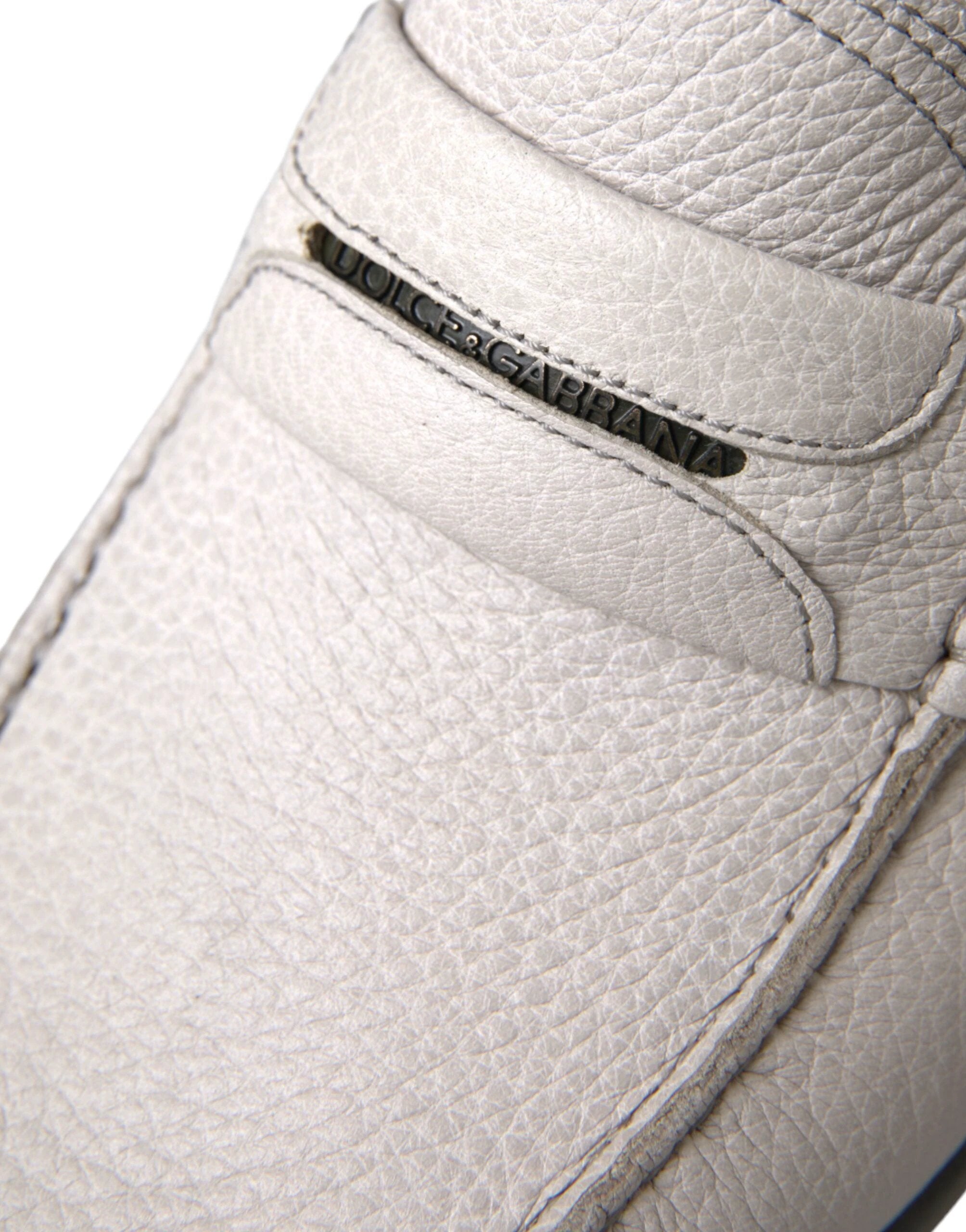 Dolce & Gabbana White Gray Leather Slip Mocassin Shoes Loafer by Dolce & Gabbana