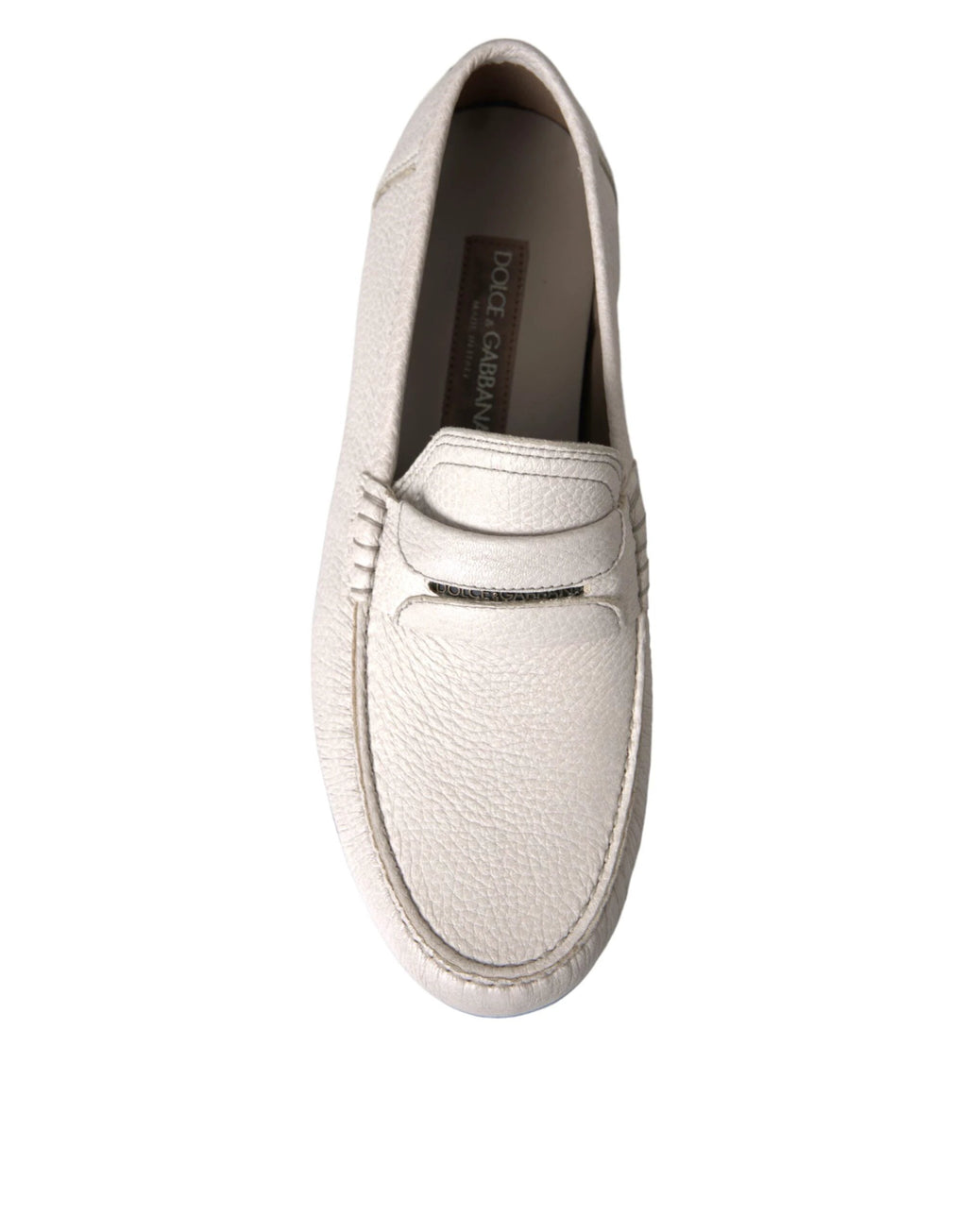 Dolce & Gabbana White Gray Leather Slip Mocassin Shoes Loafer by Dolce & Gabbana