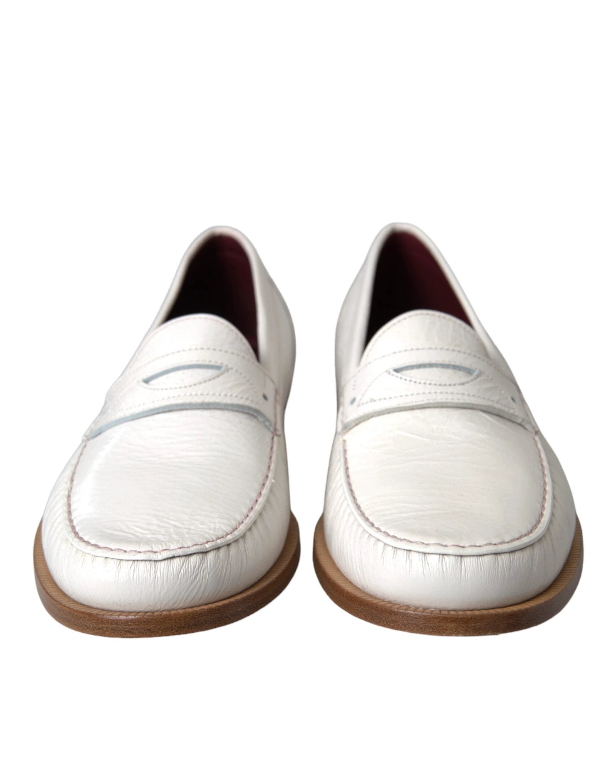 Dolce & Gabbana White Leather Slip On Mocassin Loafers Shoes by Dolce & Gabbana