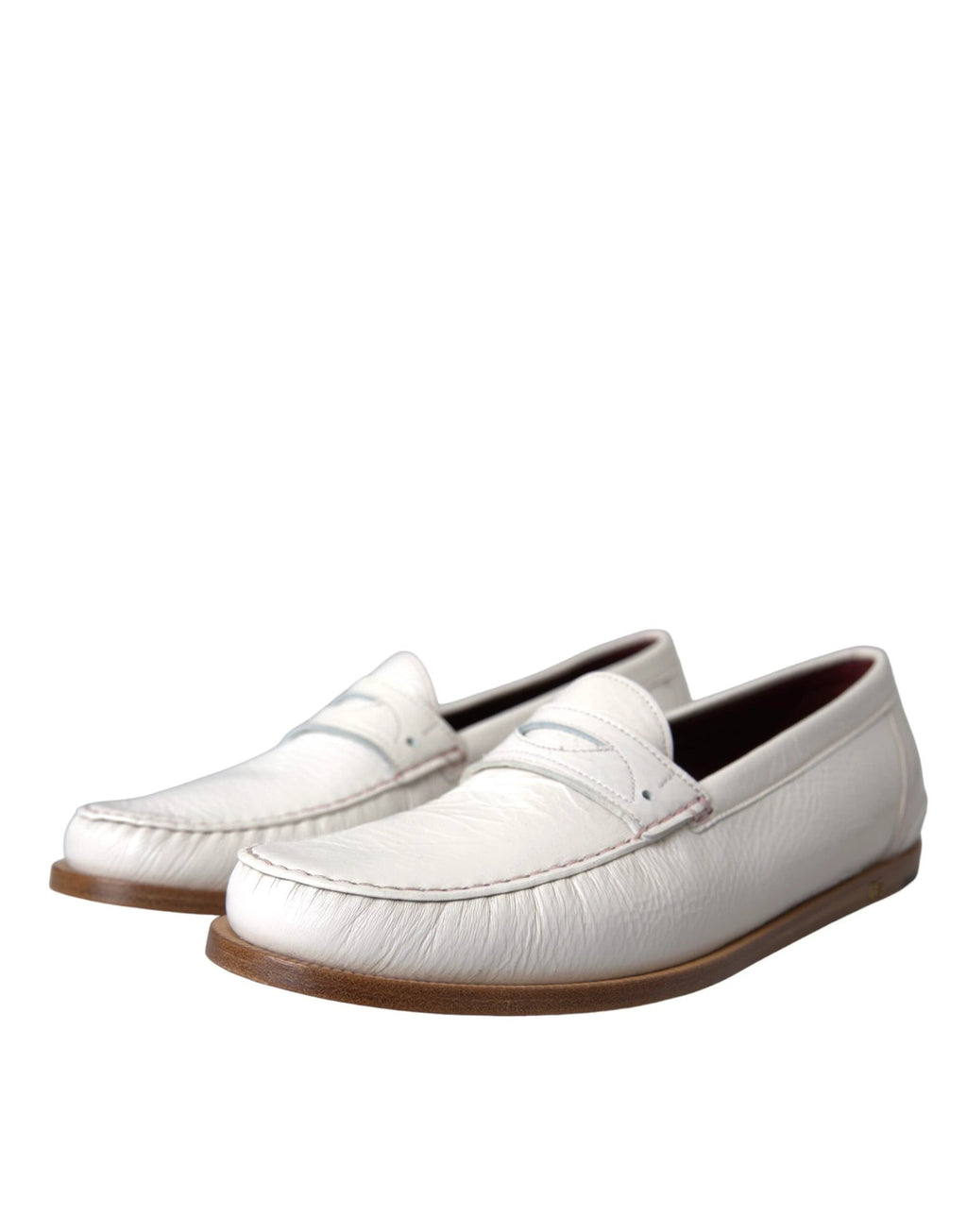 Dolce & Gabbana White Leather Slip On Mocassin Loafers Shoes by Dolce & Gabbana