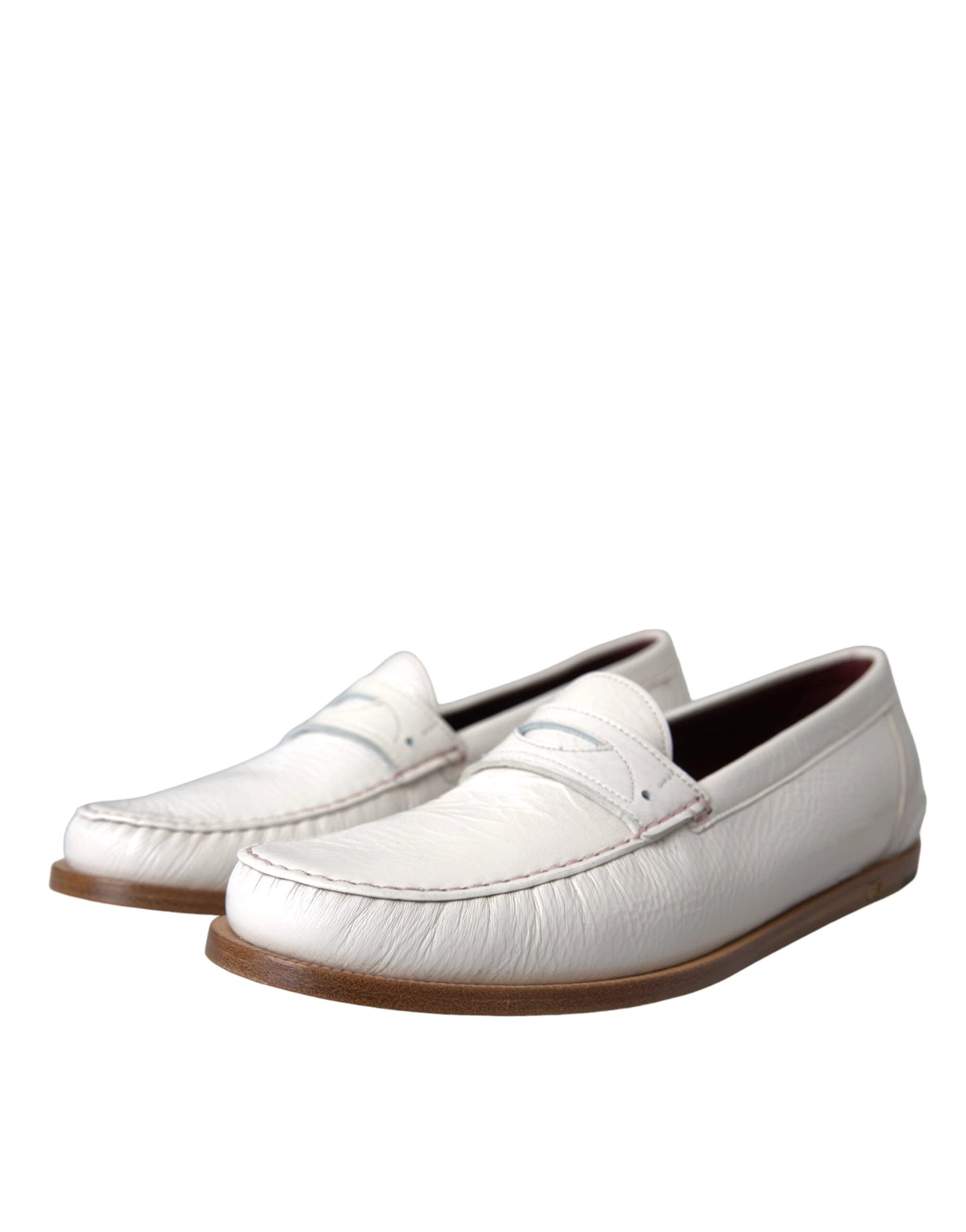 Dolce & Gabbana White Leather Slip On Mocassin Loafers Shoes by Dolce & Gabbana