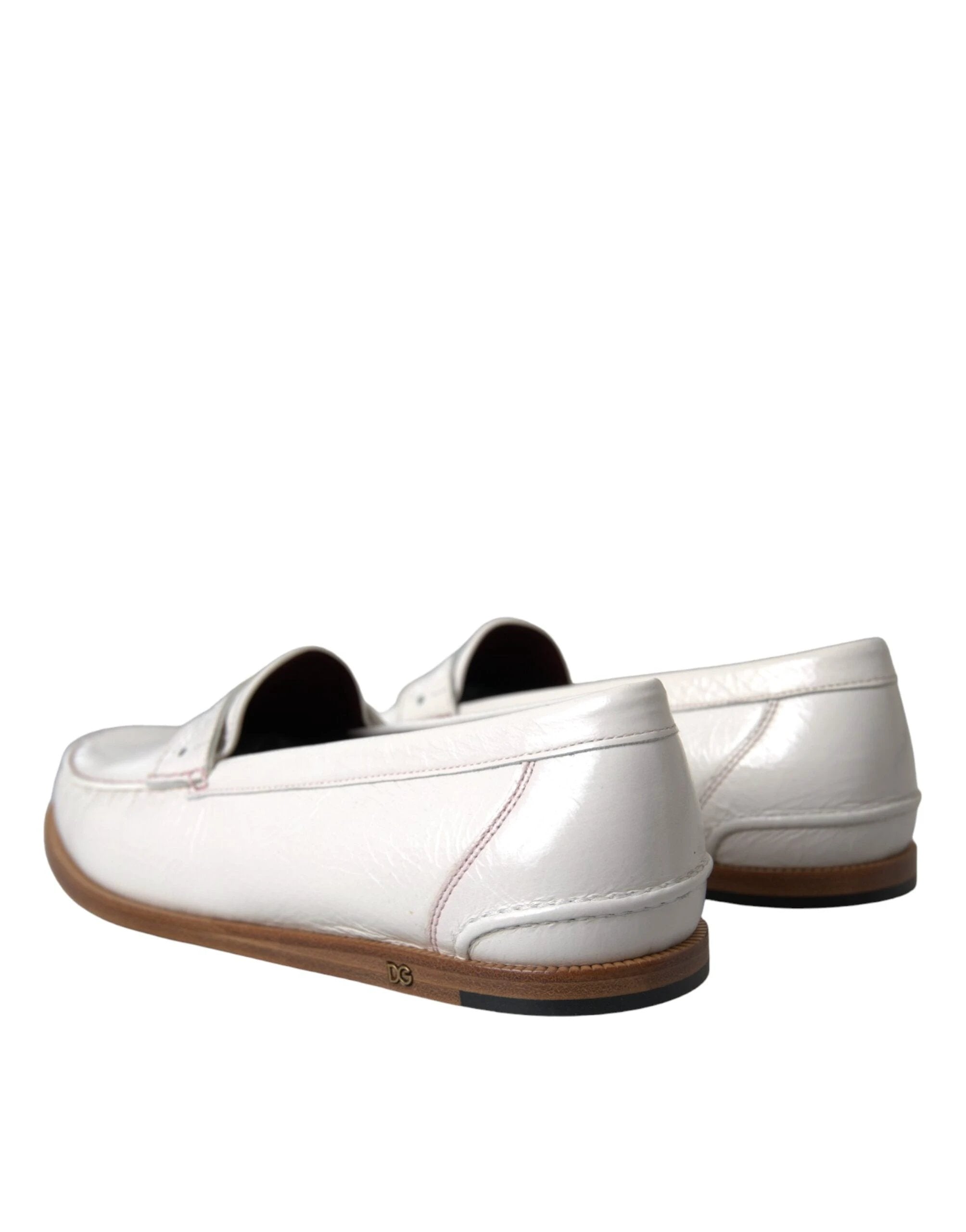 Dolce & Gabbana White Leather Slip On Mocassin Loafers Shoes by Dolce & Gabbana