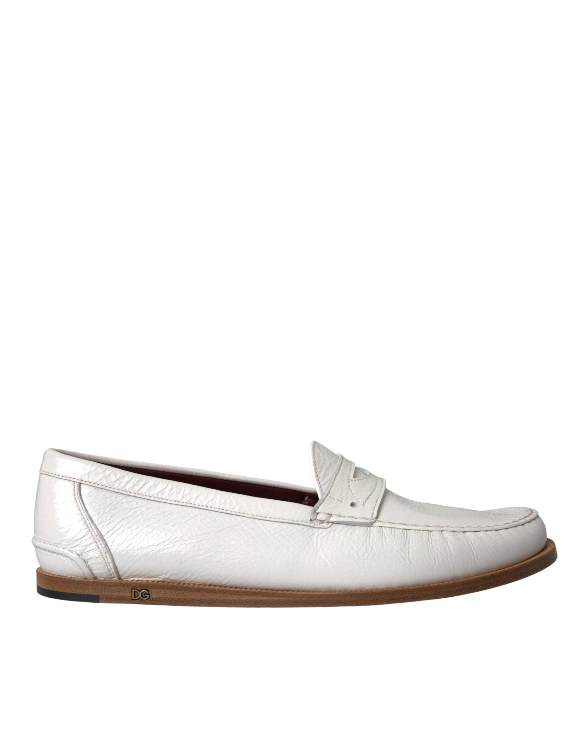 Dolce & Gabbana White Leather Slip On Mocassin Loafers Shoes by Dolce & Gabbana