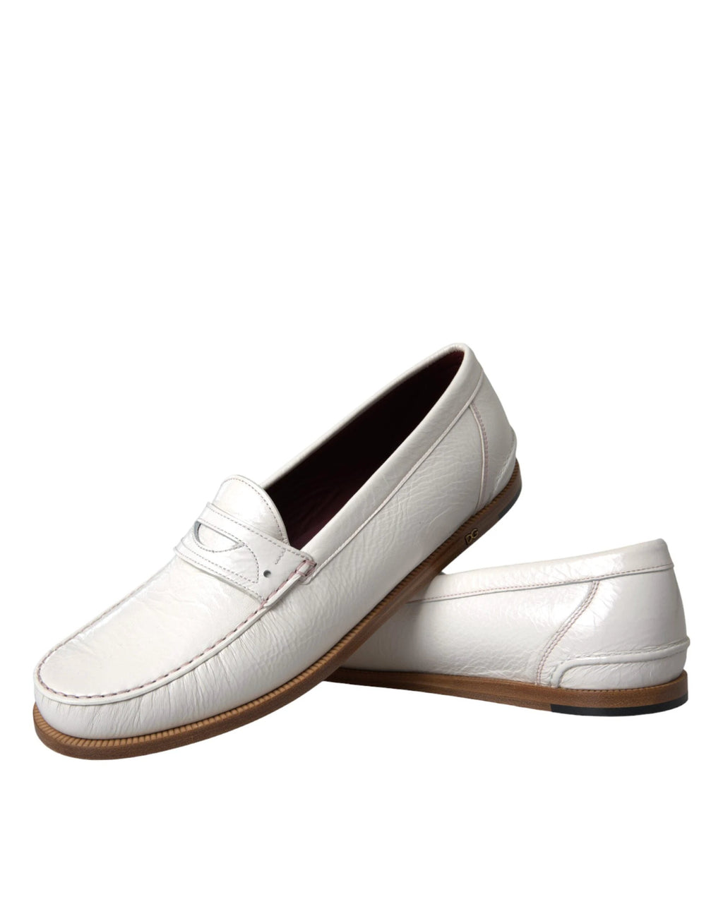 Dolce & Gabbana White Leather Slip On Mocassin Loafers Shoes by Dolce & Gabbana