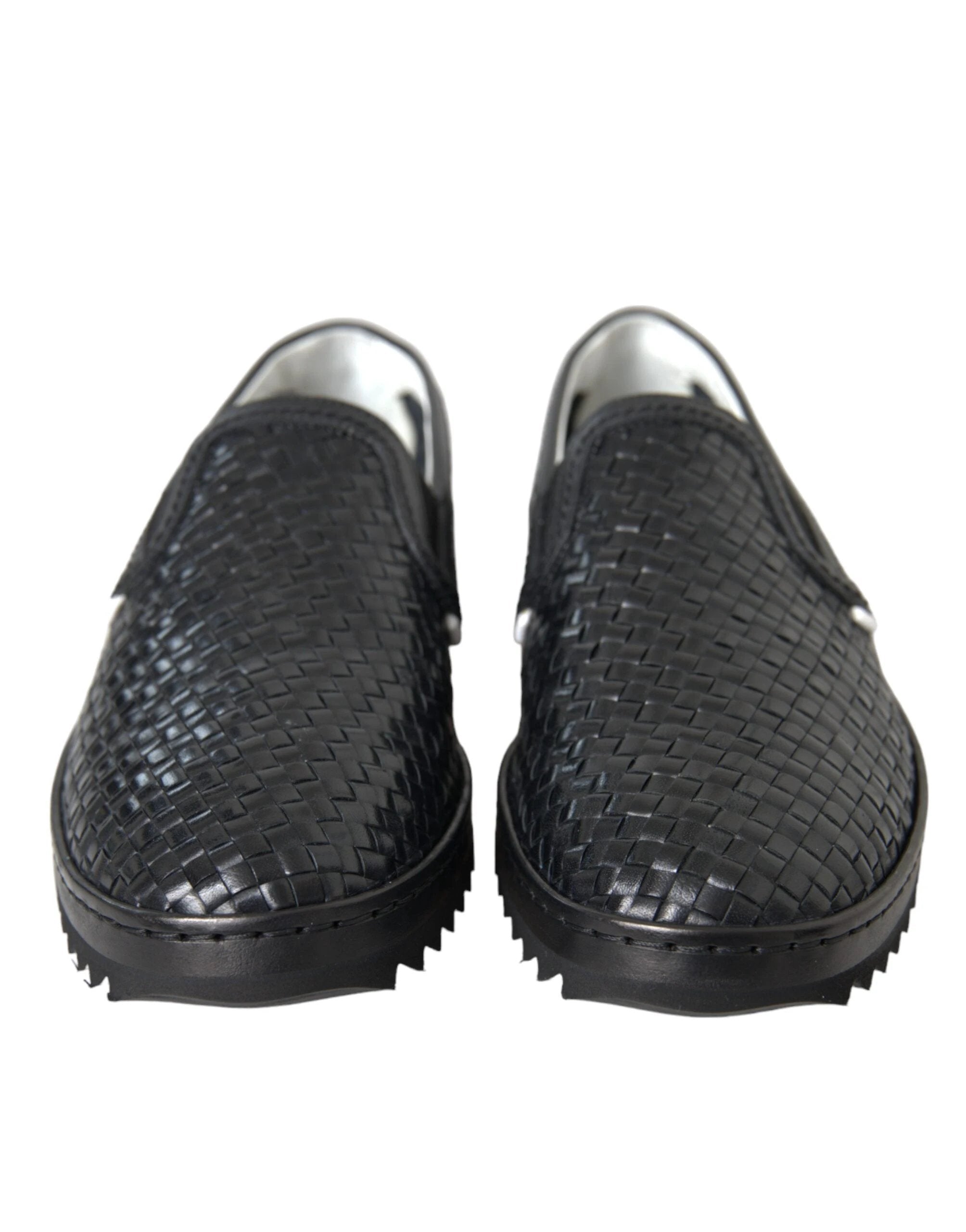 Dolce & Gabbana Black Woven Buffalo Leather Men Loafers Shoes by Dolce & Gabbana
