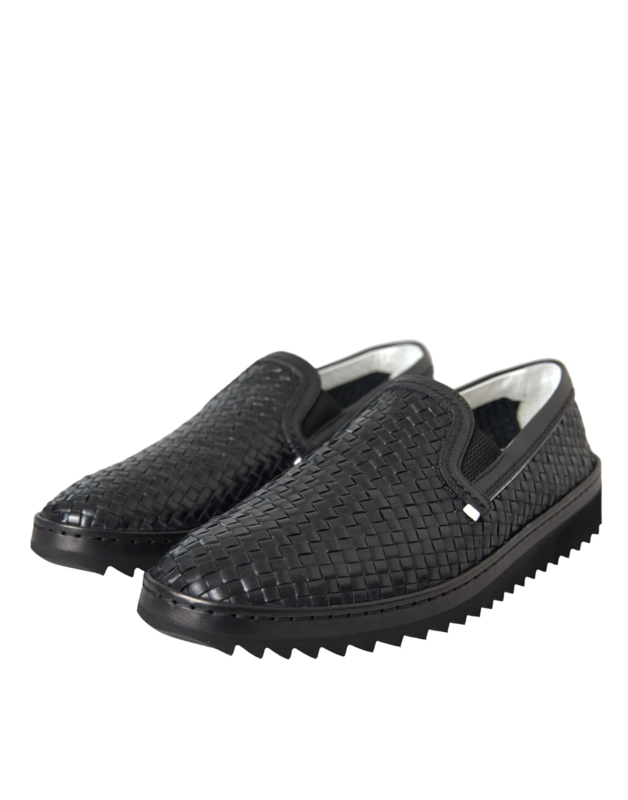 Dolce & Gabbana Black Woven Buffalo Leather Men Loafers Shoes by Dolce & Gabbana