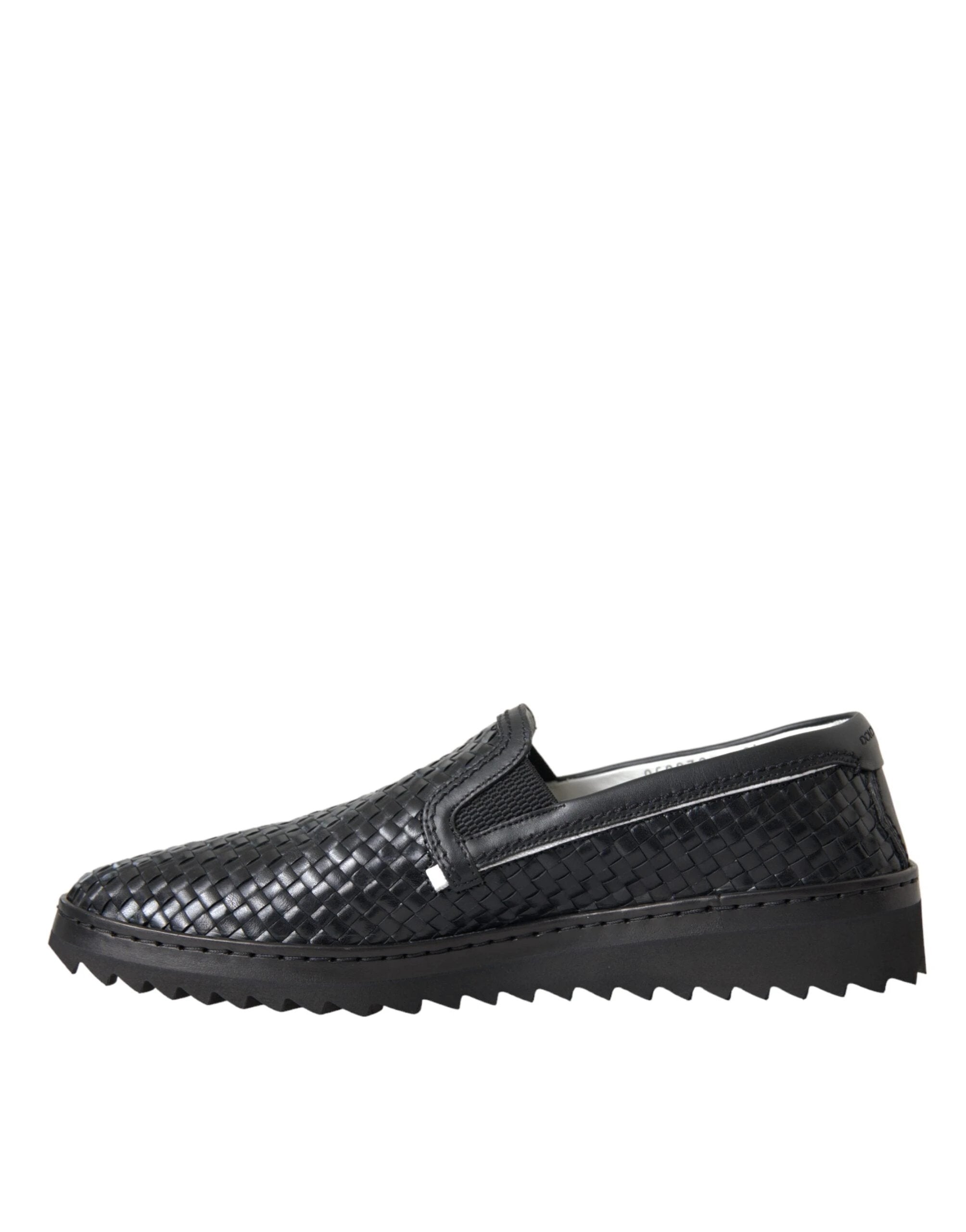 Dolce & Gabbana Black Woven Buffalo Leather Men Loafers Shoes by Dolce & Gabbana