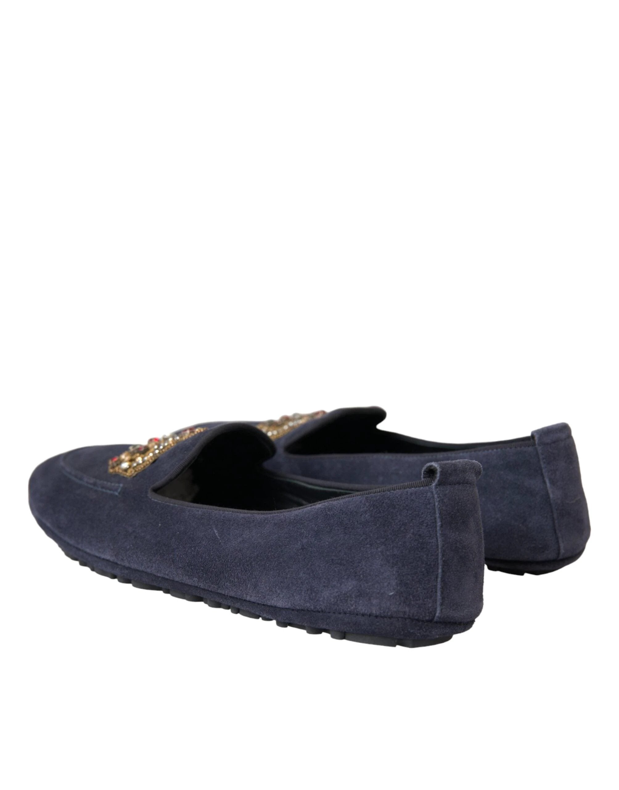 Dolce & Gabbana Blue Leather Suede Crystal Crown Loafers Shoes by Dolce & Gabbana