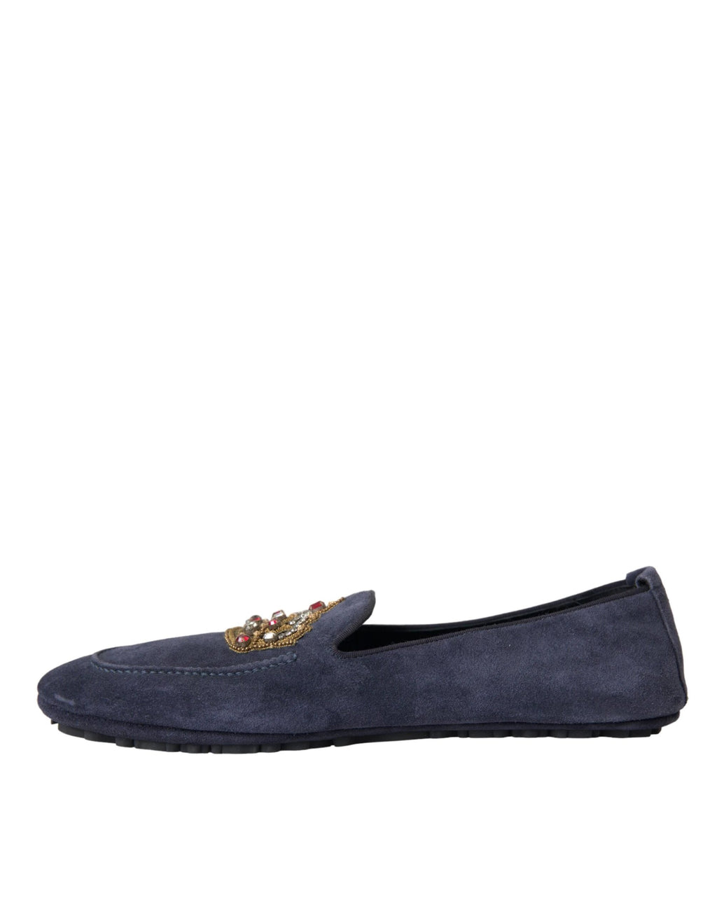 Dolce & Gabbana Blue Leather Suede Crystal Crown Loafers Shoes by Dolce & Gabbana