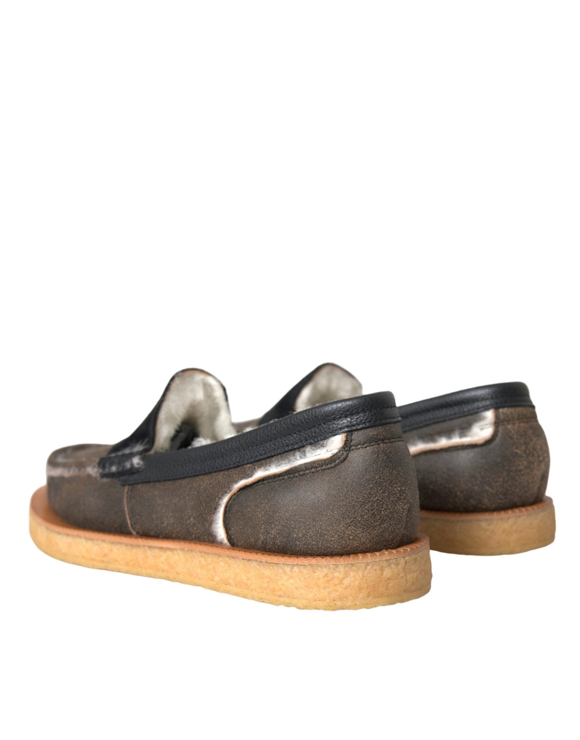 Dolce & Gabbana Brown Black Fur Leather Loafers Men Shoes by Dolce & Gabbana