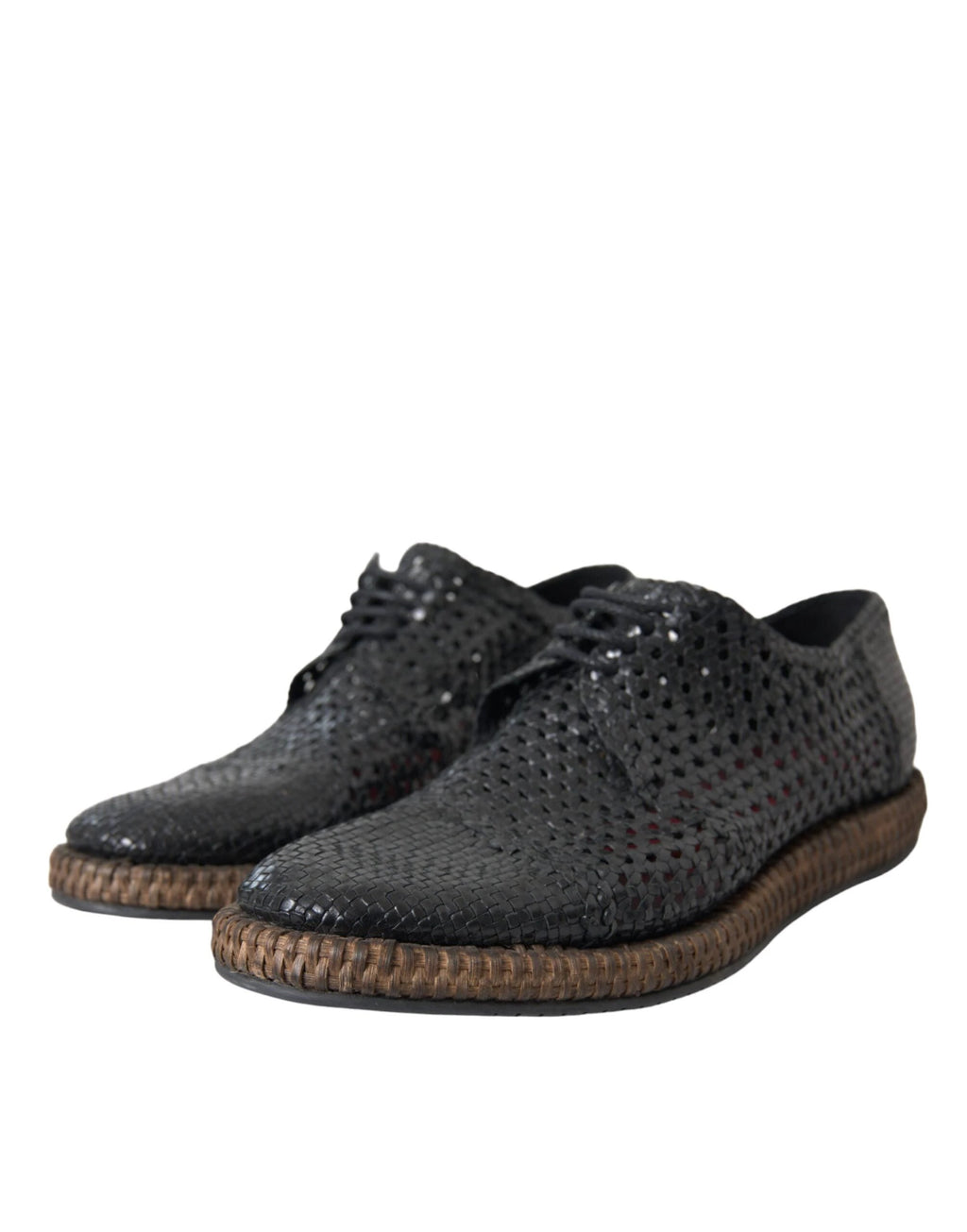 Dolce & Gabbana Black Woven Goat Leather Lace Up Derby Shoes by Dolce & Gabbana