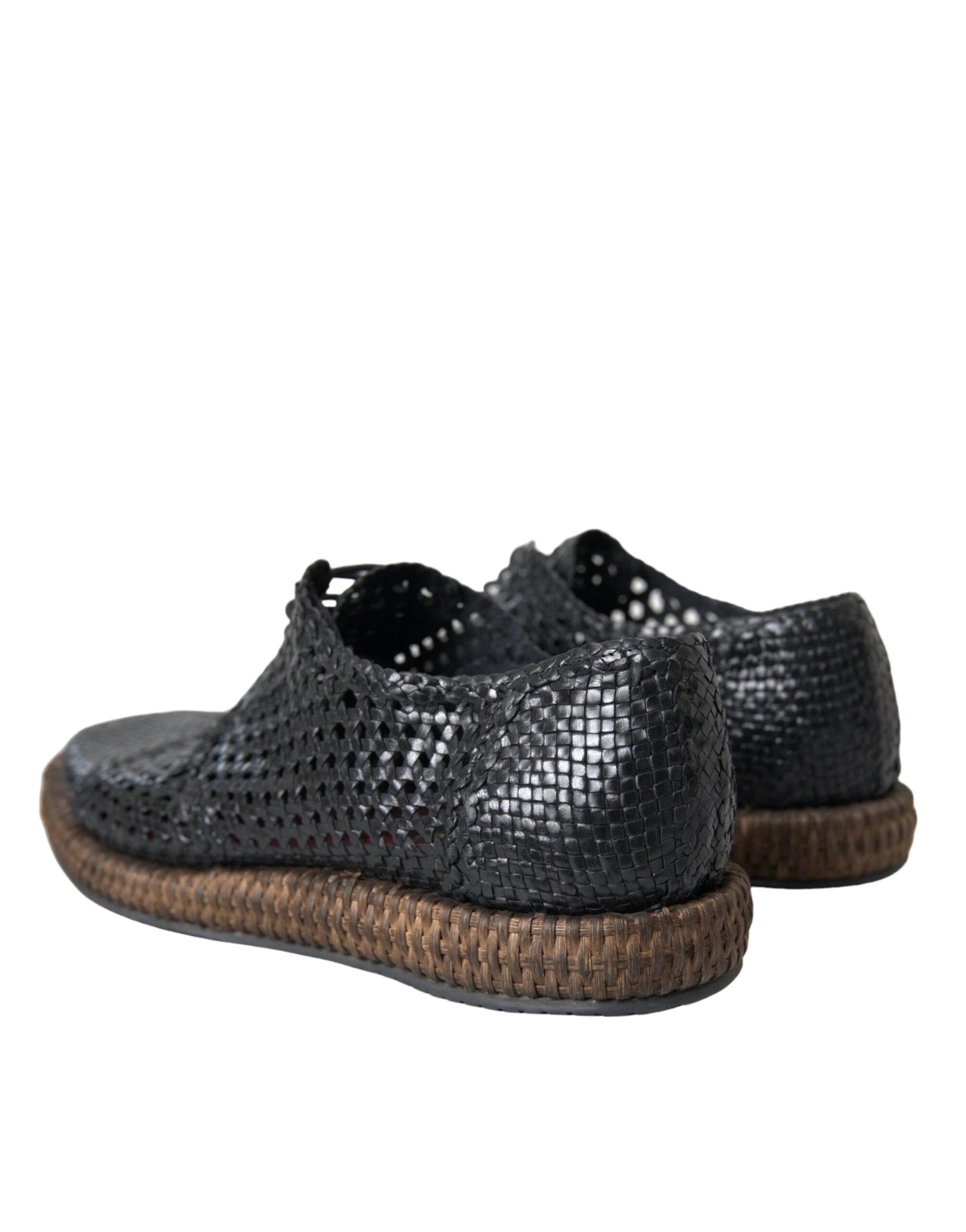 Dolce & Gabbana Black Woven Goat Leather Lace Up Derby Shoes by Dolce & Gabbana