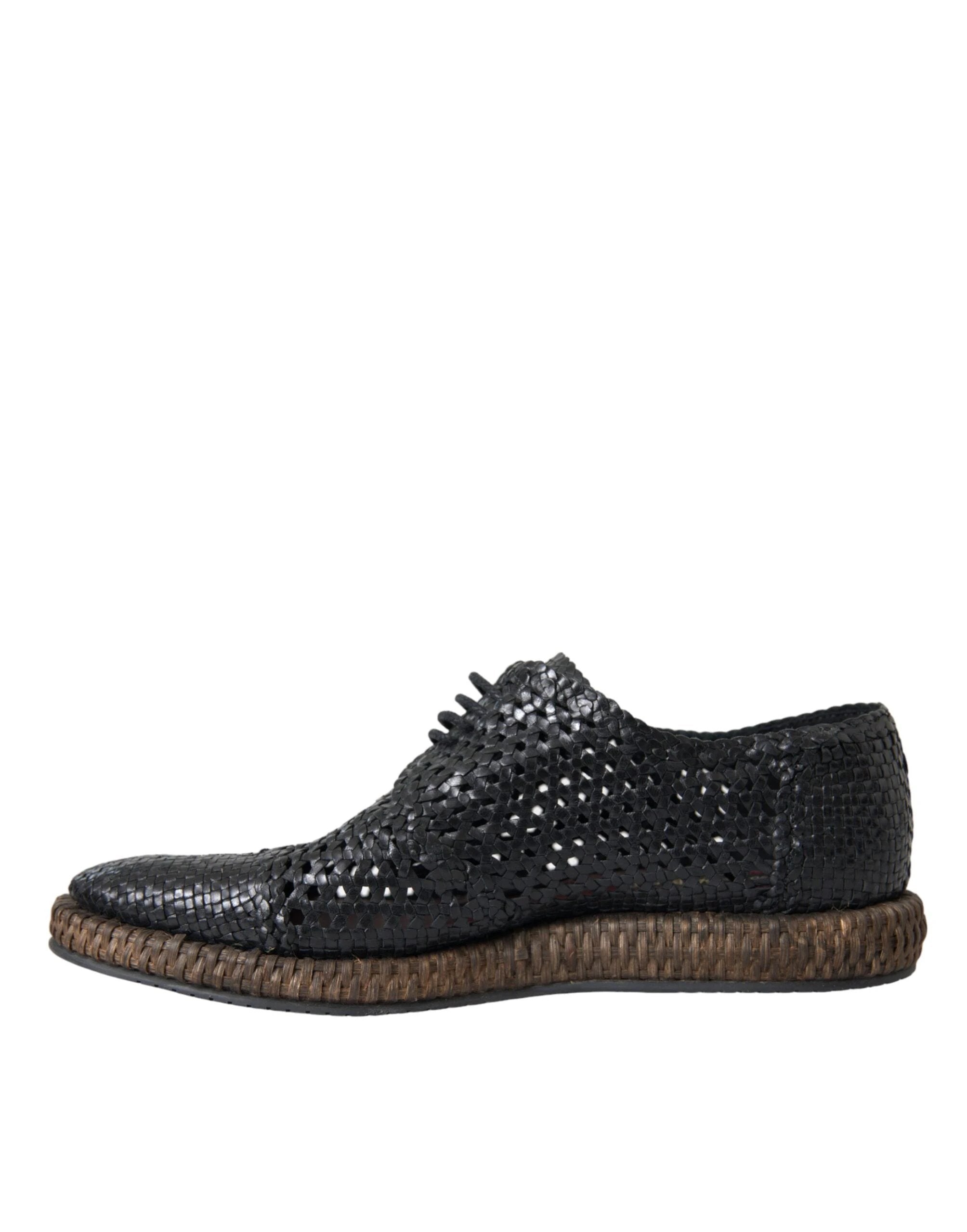 Dolce & Gabbana Black Woven Goat Leather Lace Up Derby Shoes by Dolce & Gabbana