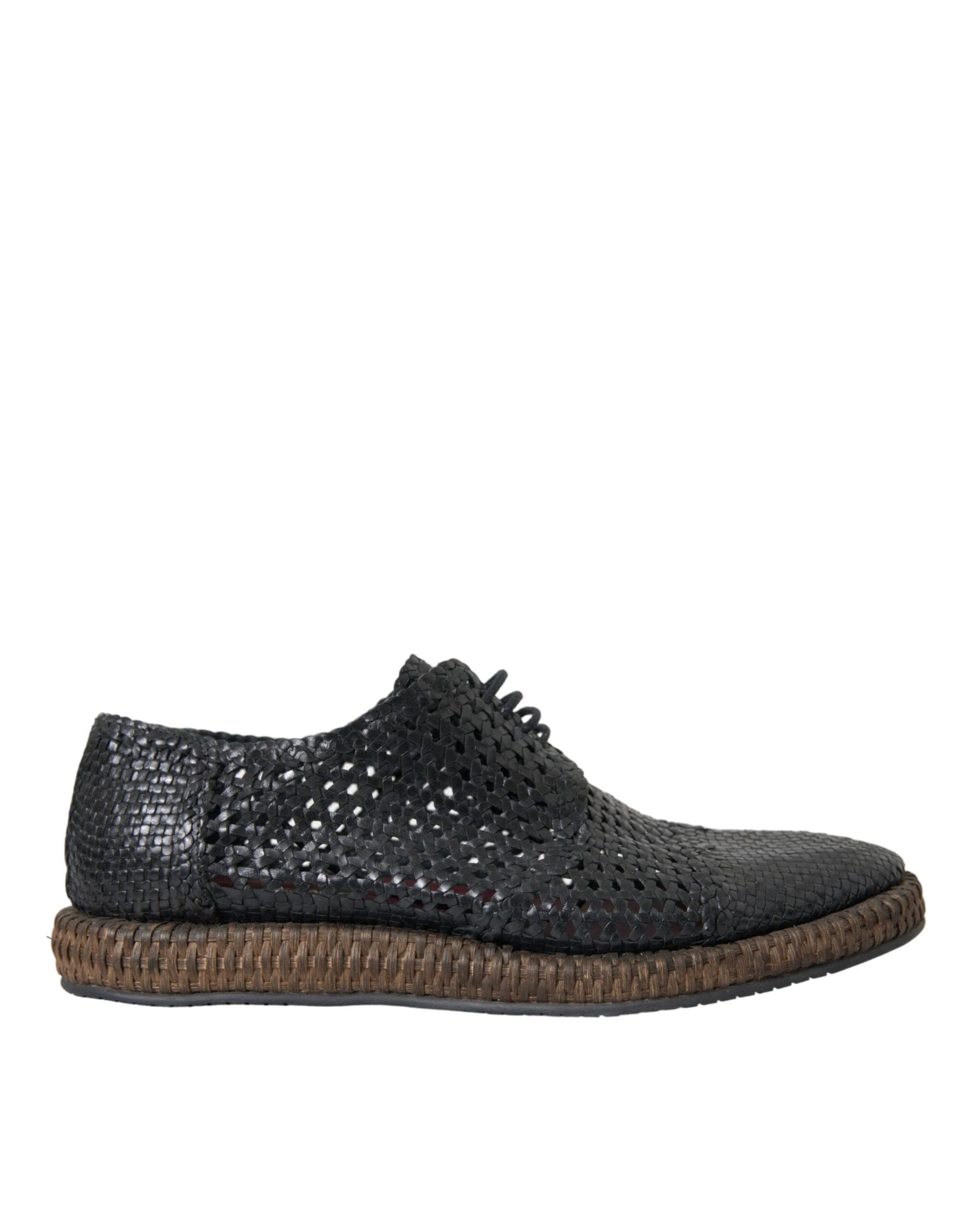 Dolce & Gabbana Black Woven Goat Leather Lace Up Derby Shoes by Dolce & Gabbana