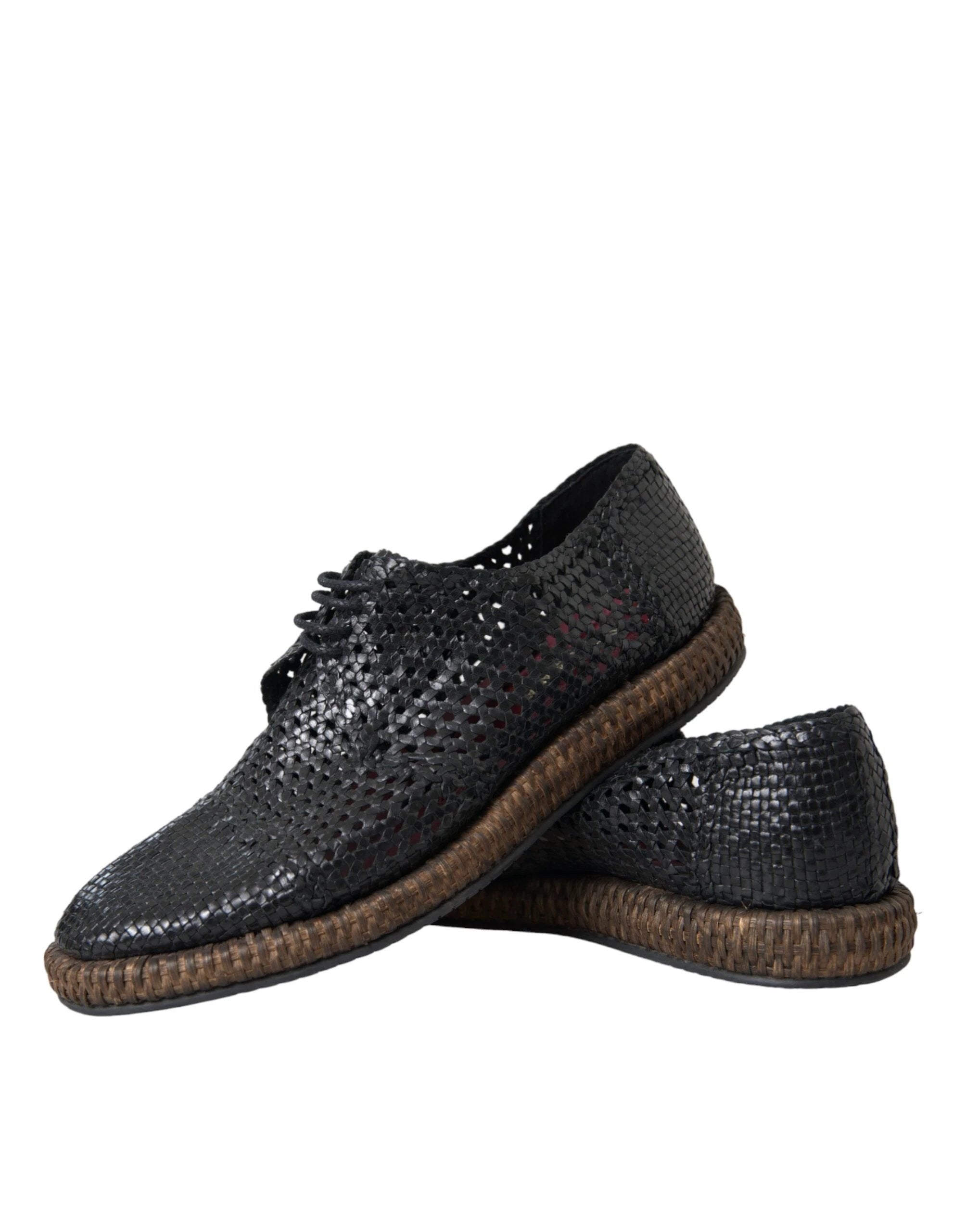 Dolce & Gabbana Black Woven Goat Leather Lace Up Derby Shoes by Dolce & Gabbana