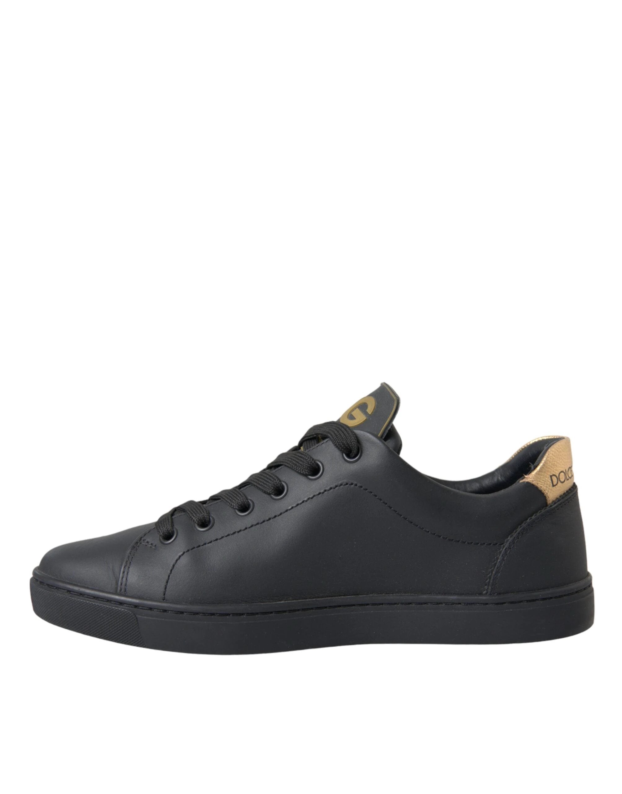Dolce & Gabbana Black Leather Heart Embellished Sneakers Shoes by Dolce & Gabbana
