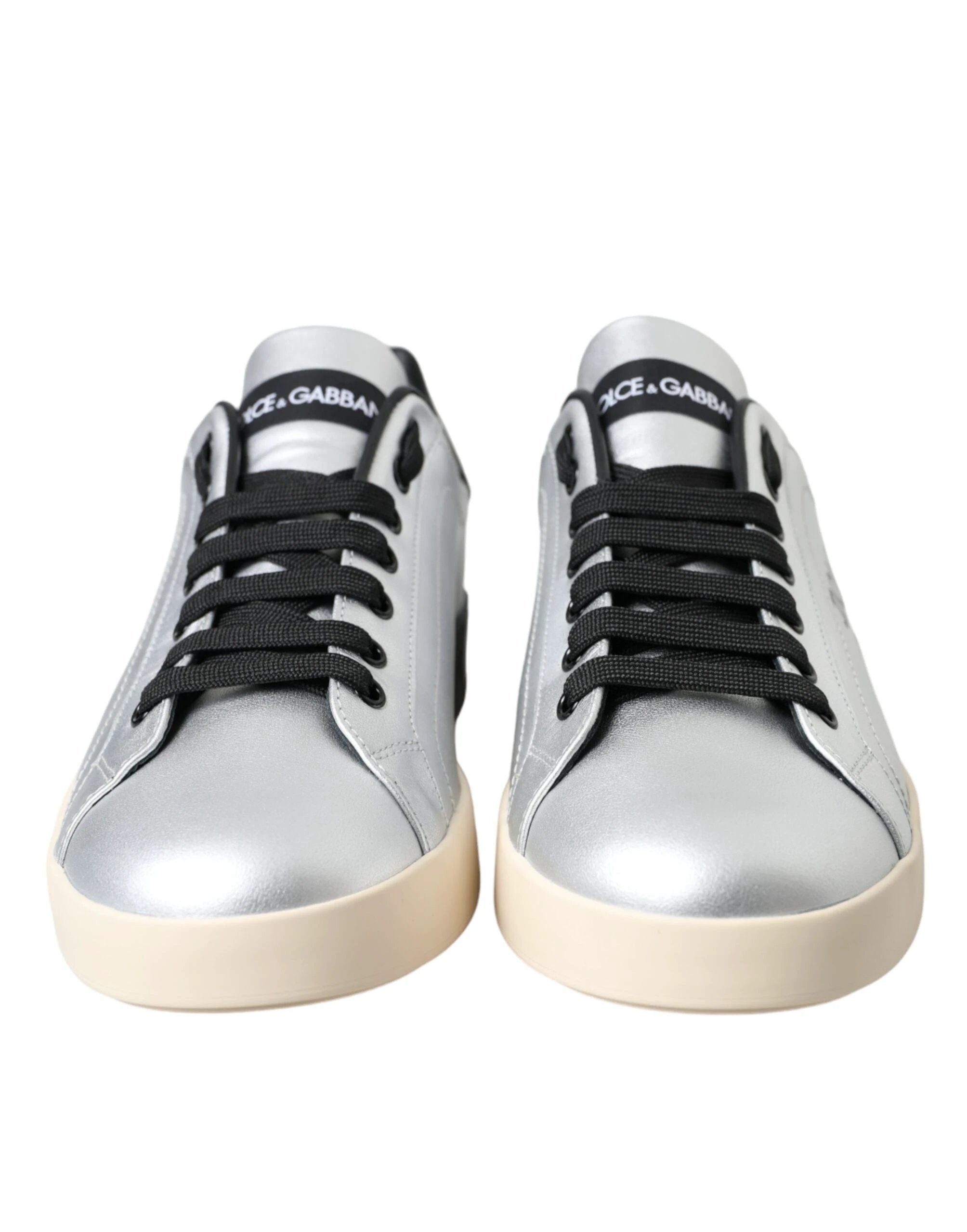 Dolce & Gabbana Silver Portofino Calf Leather Sneakers Men Shoes by Dolce & Gabbana