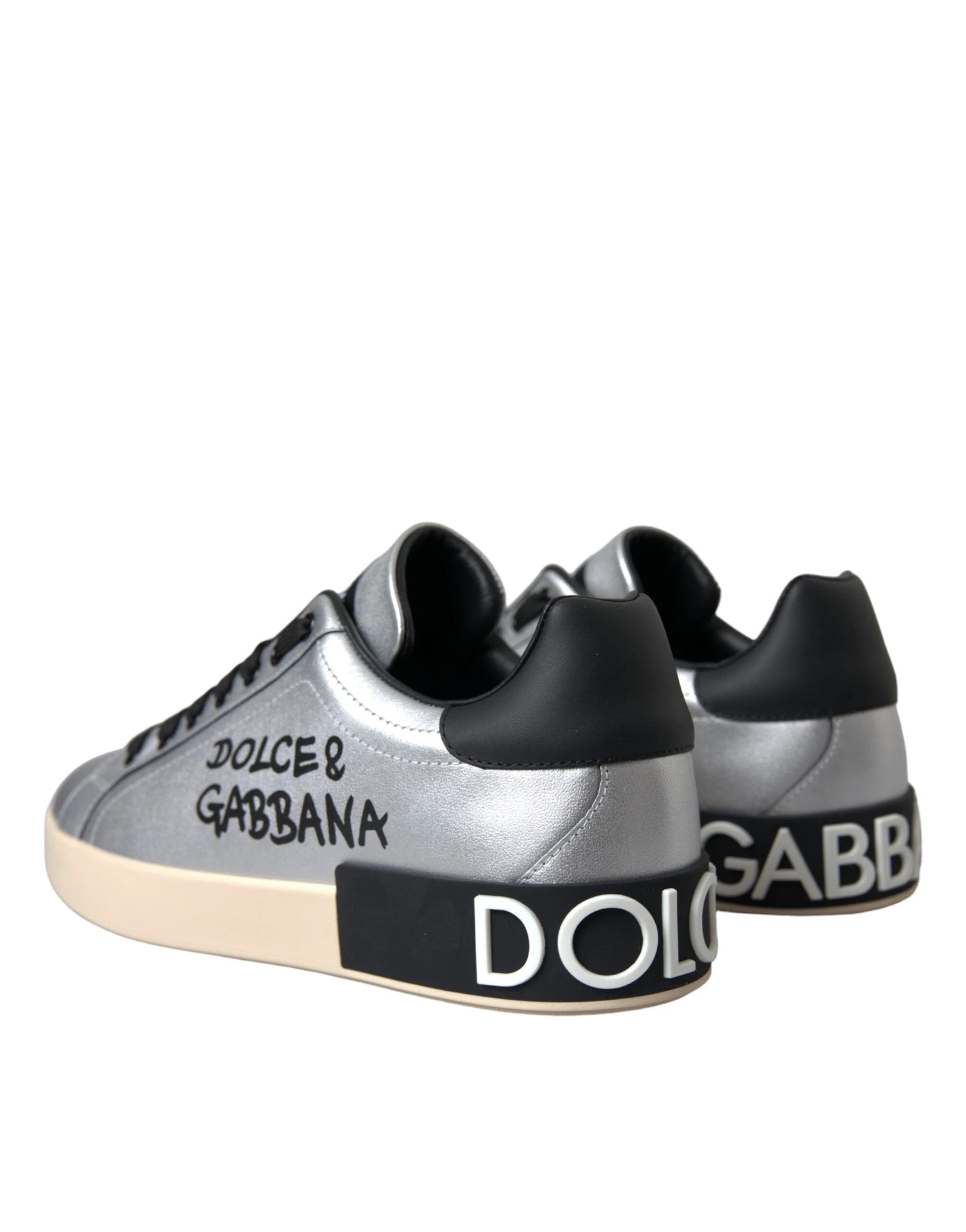 Dolce & Gabbana Silver Portofino Calf Leather Sneakers Men Shoes by Dolce & Gabbana