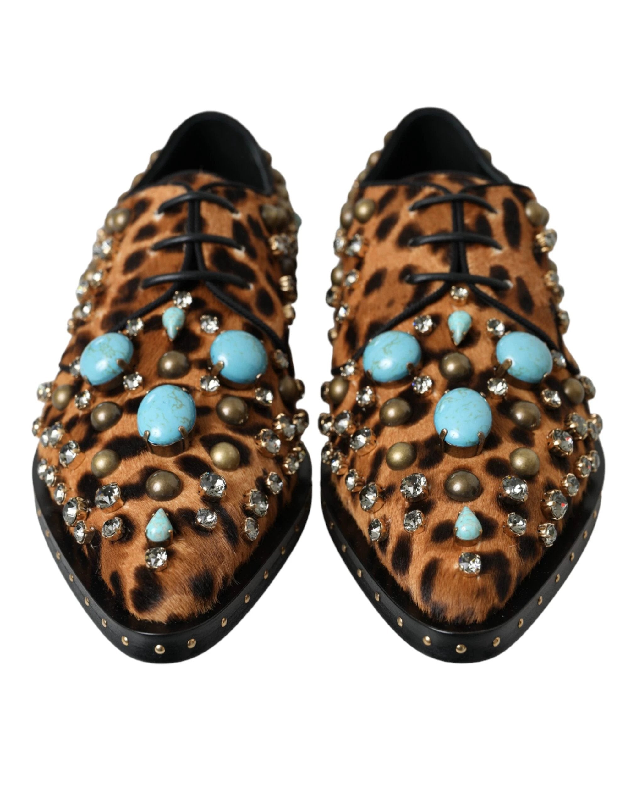 Dolce & Gabbana Brown Leopard Hair Crystal Dress Broque Shoes by Dolce & Gabbana
