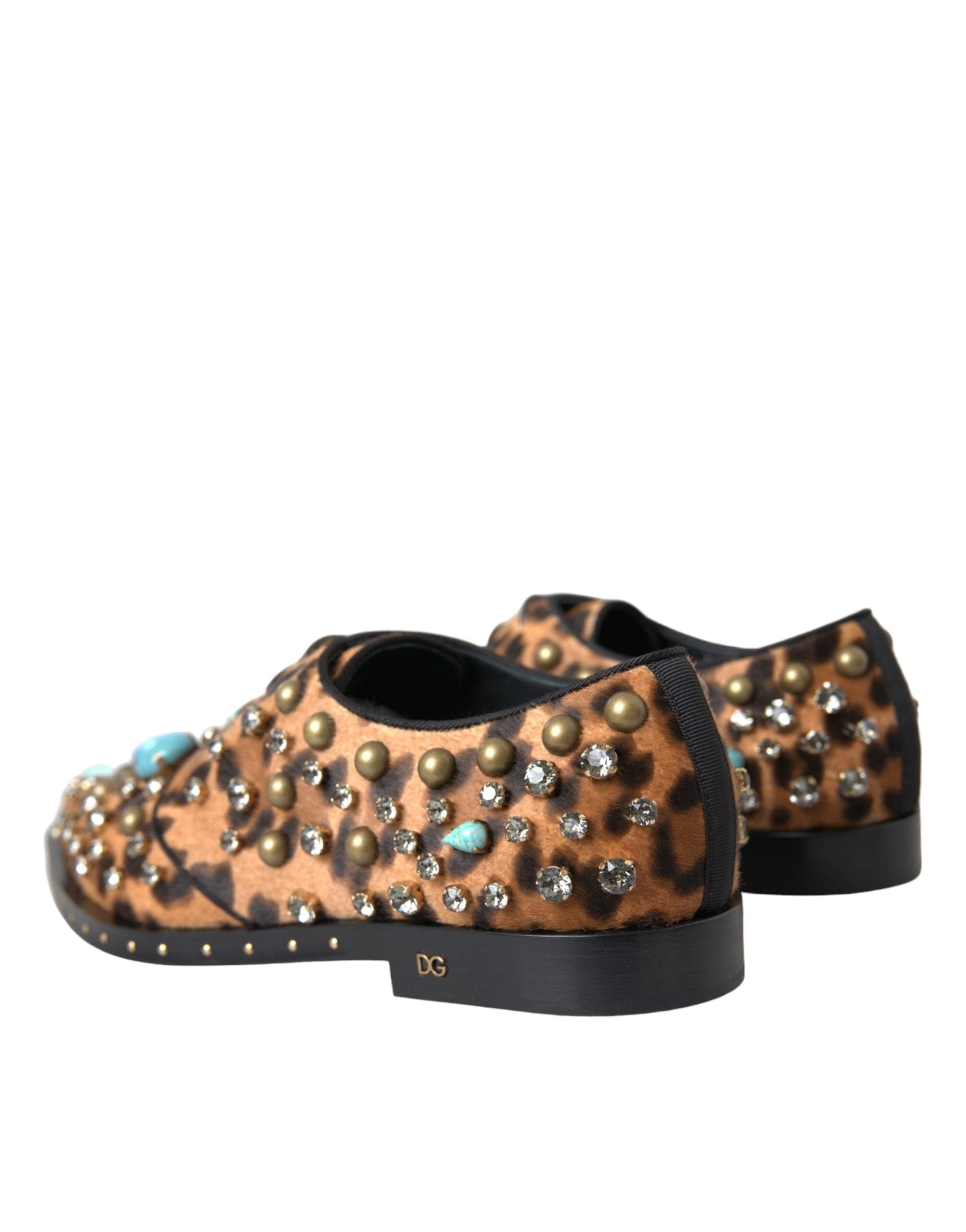 Dolce & Gabbana Brown Leopard Hair Crystal Dress Broque Shoes by Dolce & Gabbana