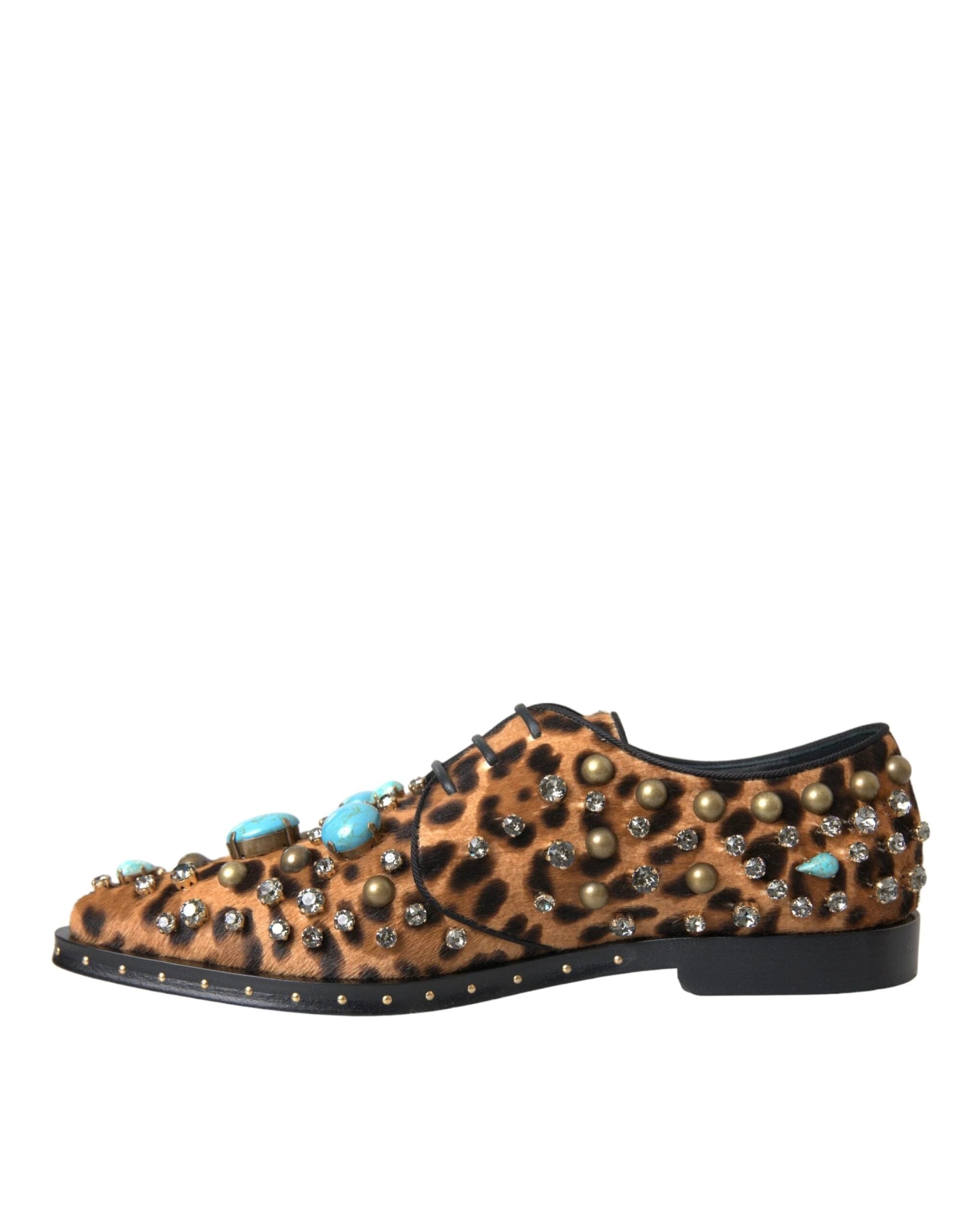 Dolce & Gabbana Brown Leopard Hair Crystal Dress Broque Shoes by Dolce & Gabbana