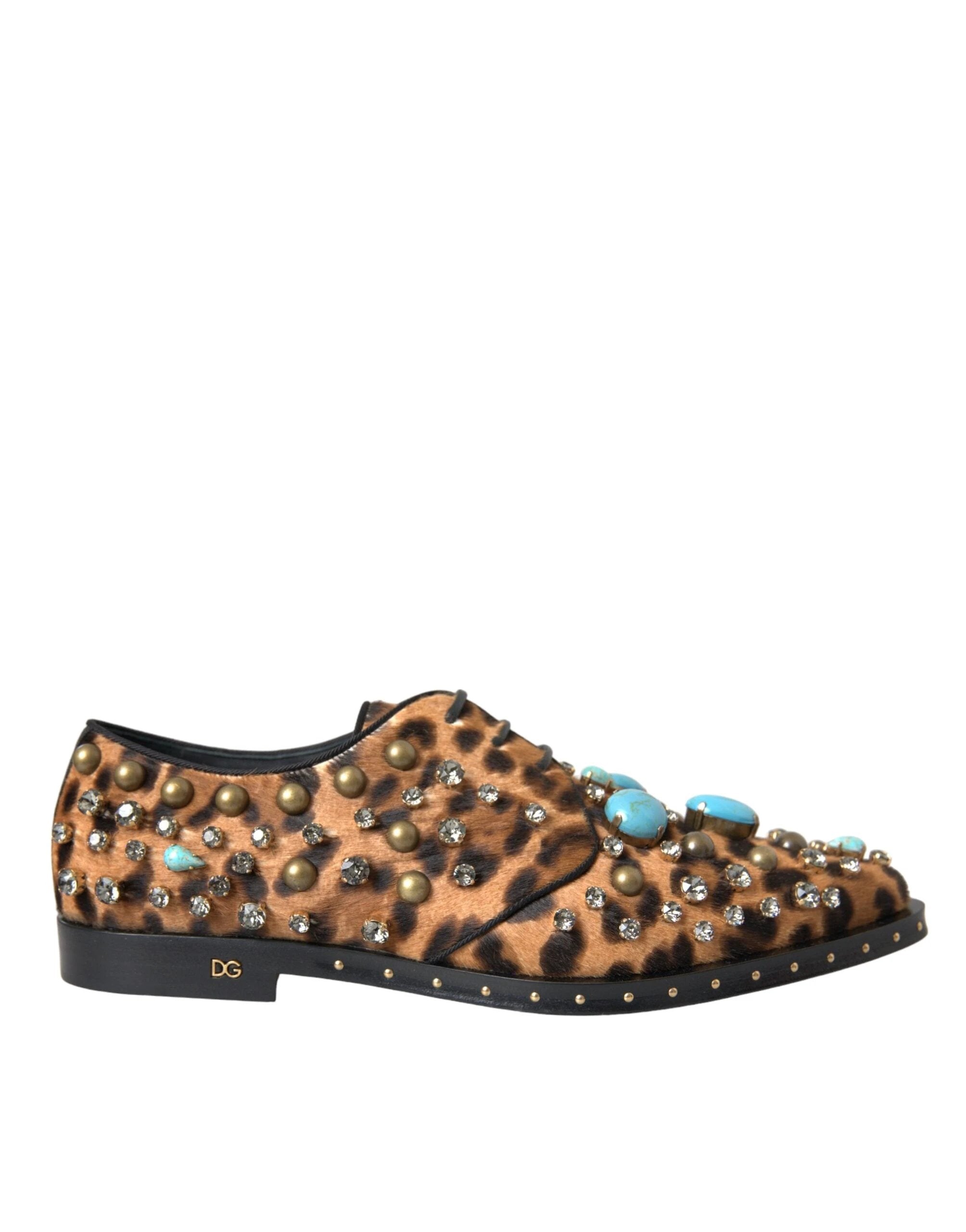 Dolce & Gabbana Brown Leopard Hair Crystal Dress Broque Shoes by Dolce & Gabbana