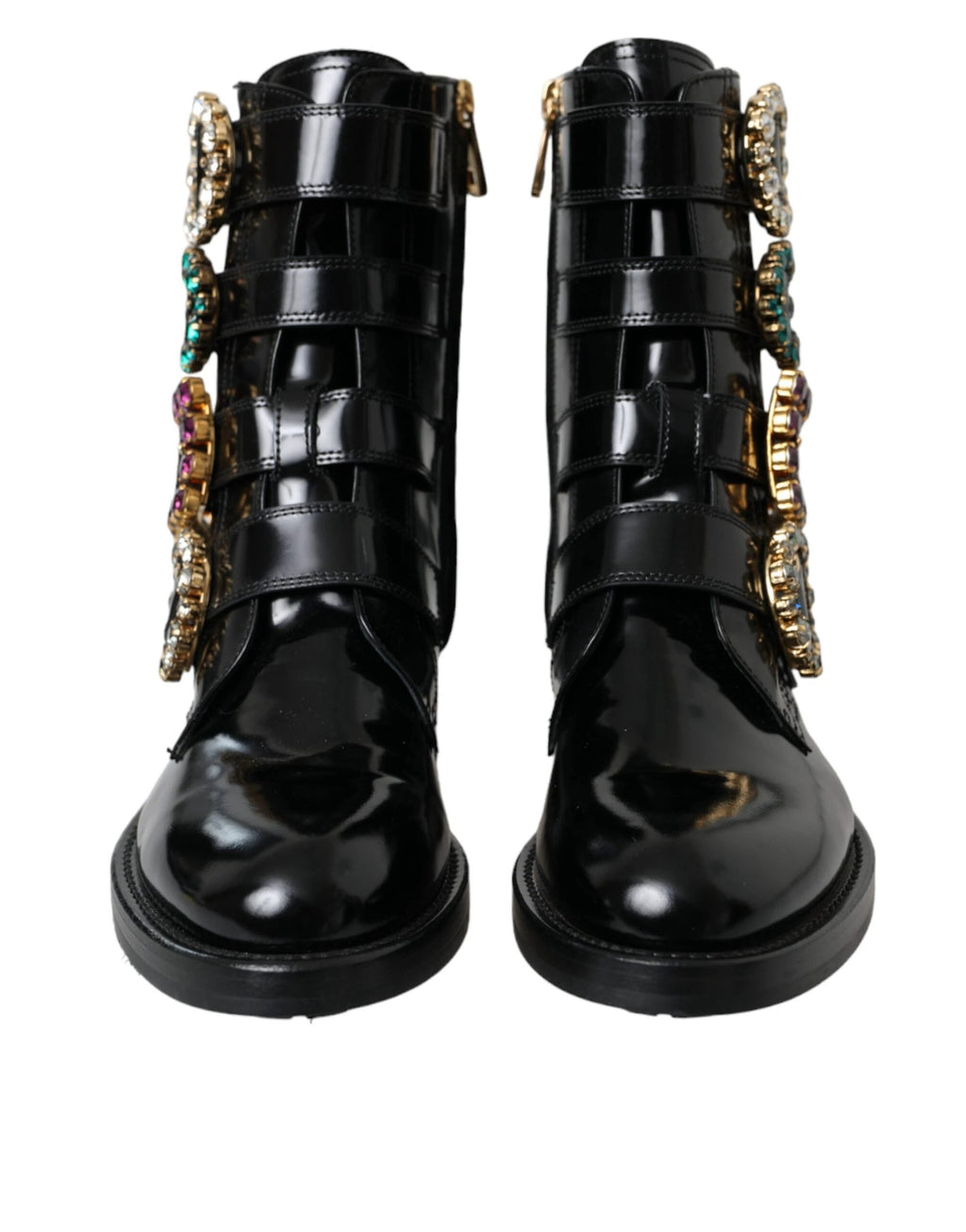Dolce & Gabbana Black Leather Crystal Buckles Boots Shoes by Dolce & Gabbana