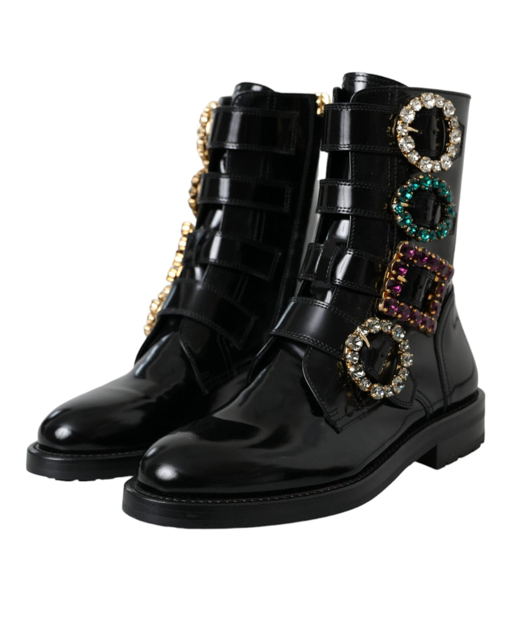 Dolce & Gabbana Black Leather Crystal Buckles Boots Shoes by Dolce & Gabbana