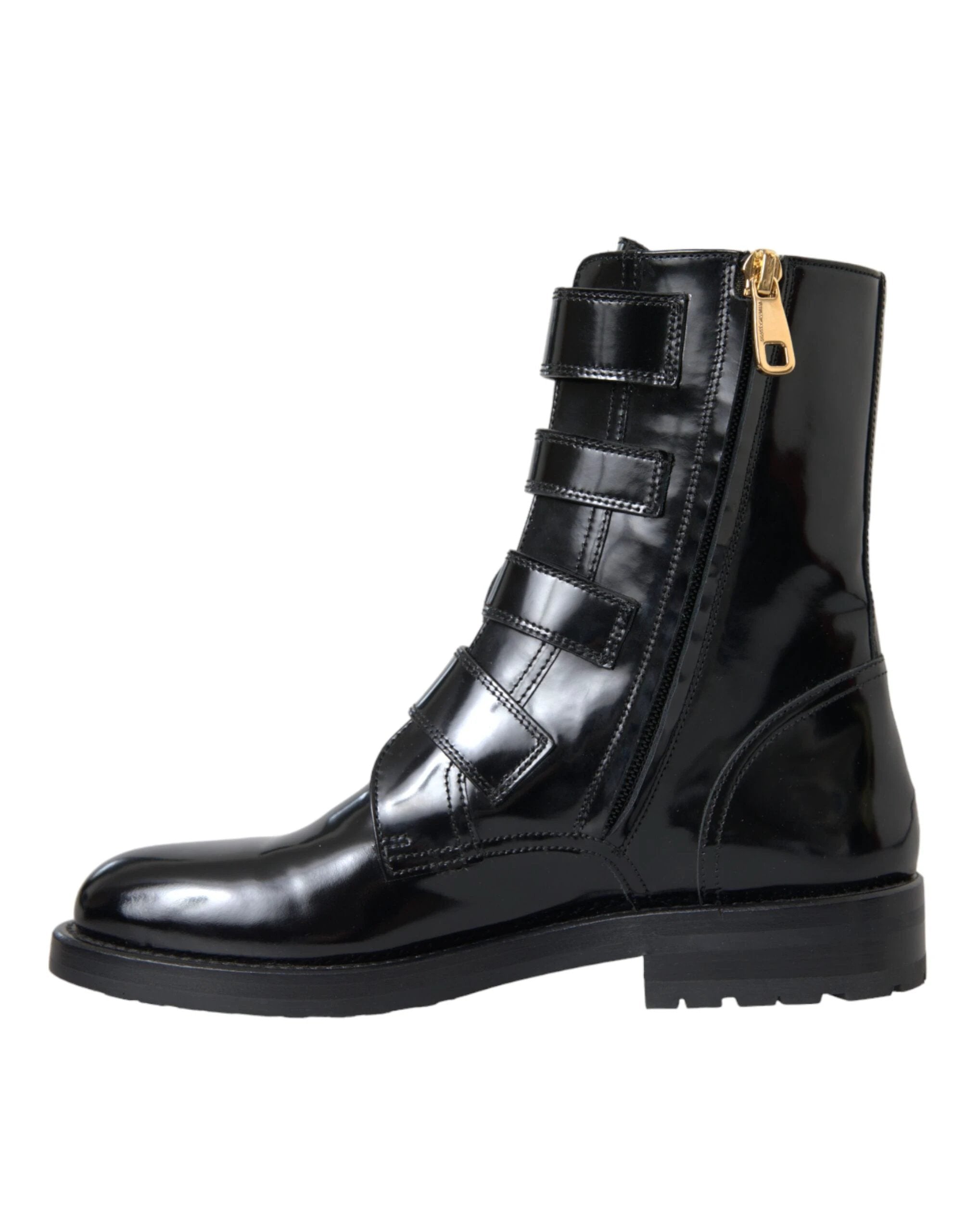 Dolce & Gabbana Black Leather Crystal Buckles Boots Shoes by Dolce & Gabbana