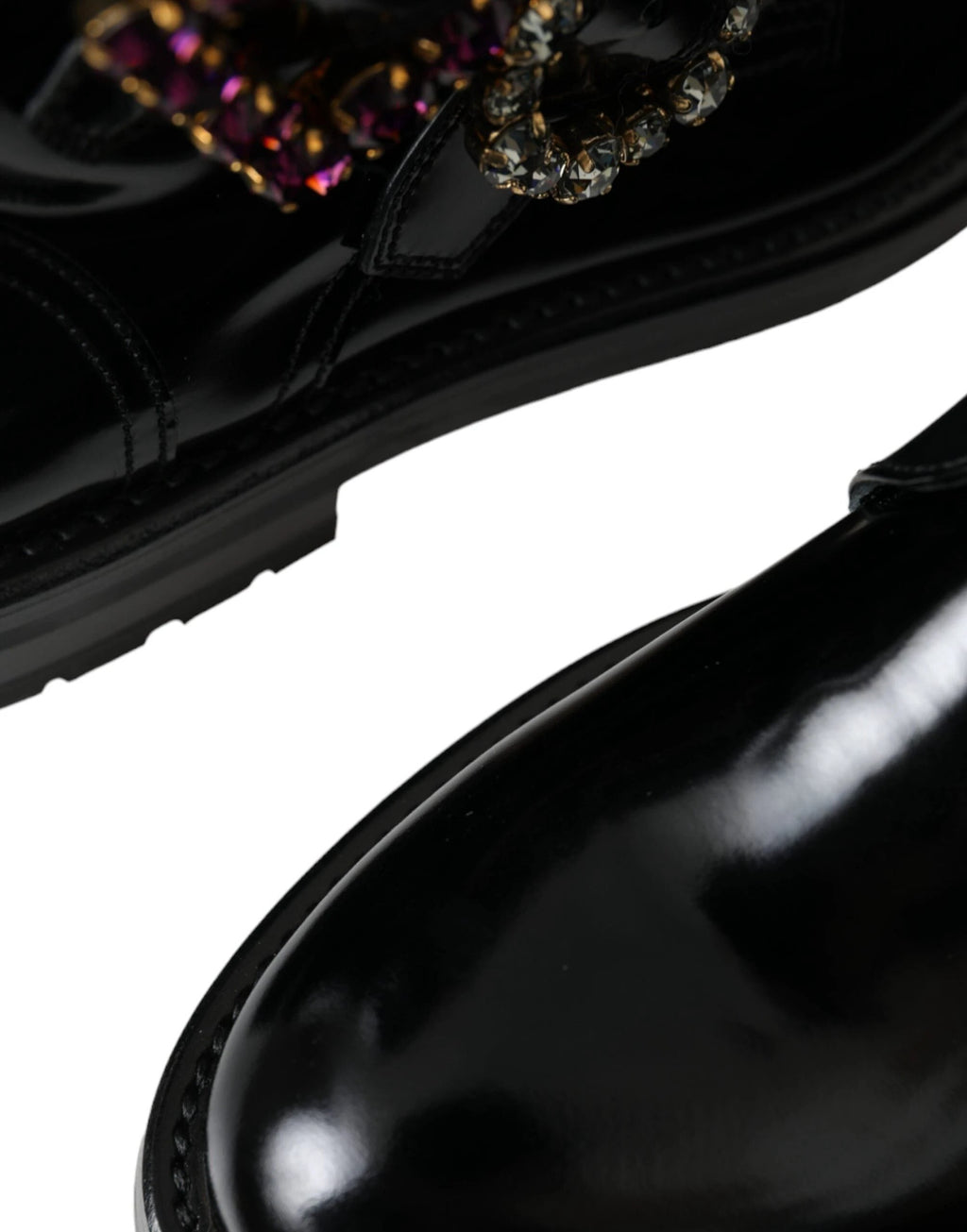 Dolce & Gabbana Black Leather Crystal Buckles Boots Shoes by Dolce & Gabbana