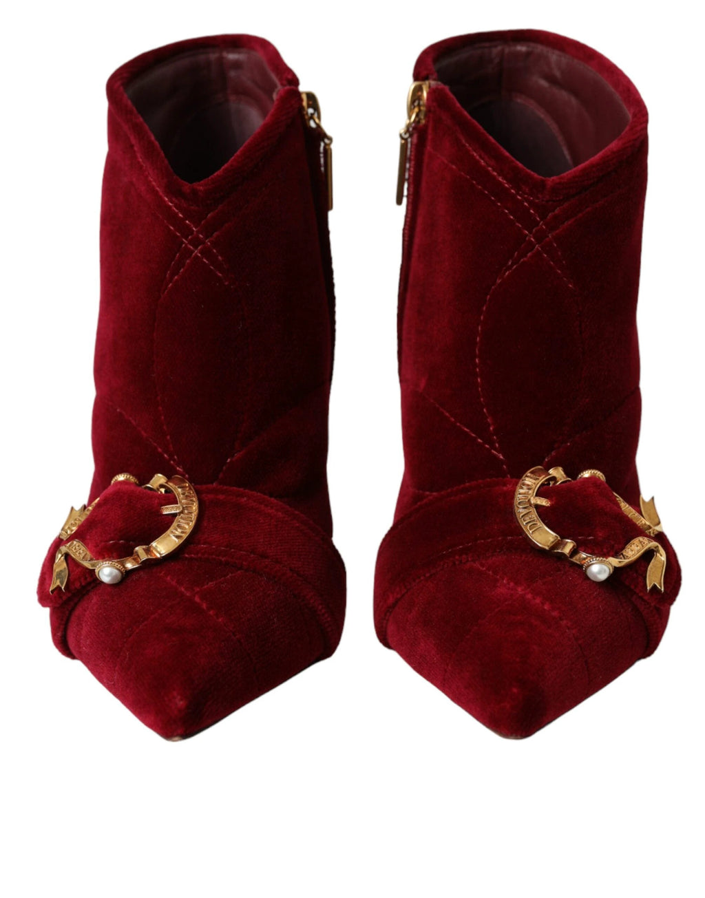 Dolce & Gabbana Dark Red Velvet Devotion Buckle Boots Shoes by Dolce & Gabbana