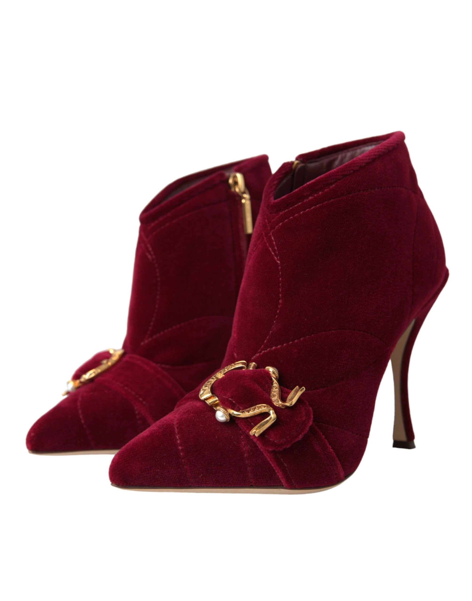 Dolce & Gabbana Dark Red Velvet Devotion Buckle Boots Shoes by Dolce & Gabbana