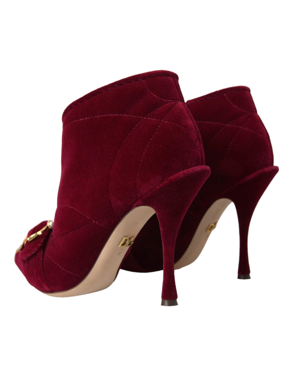 Dolce & Gabbana Dark Red Velvet Devotion Buckle Boots Shoes by Dolce & Gabbana