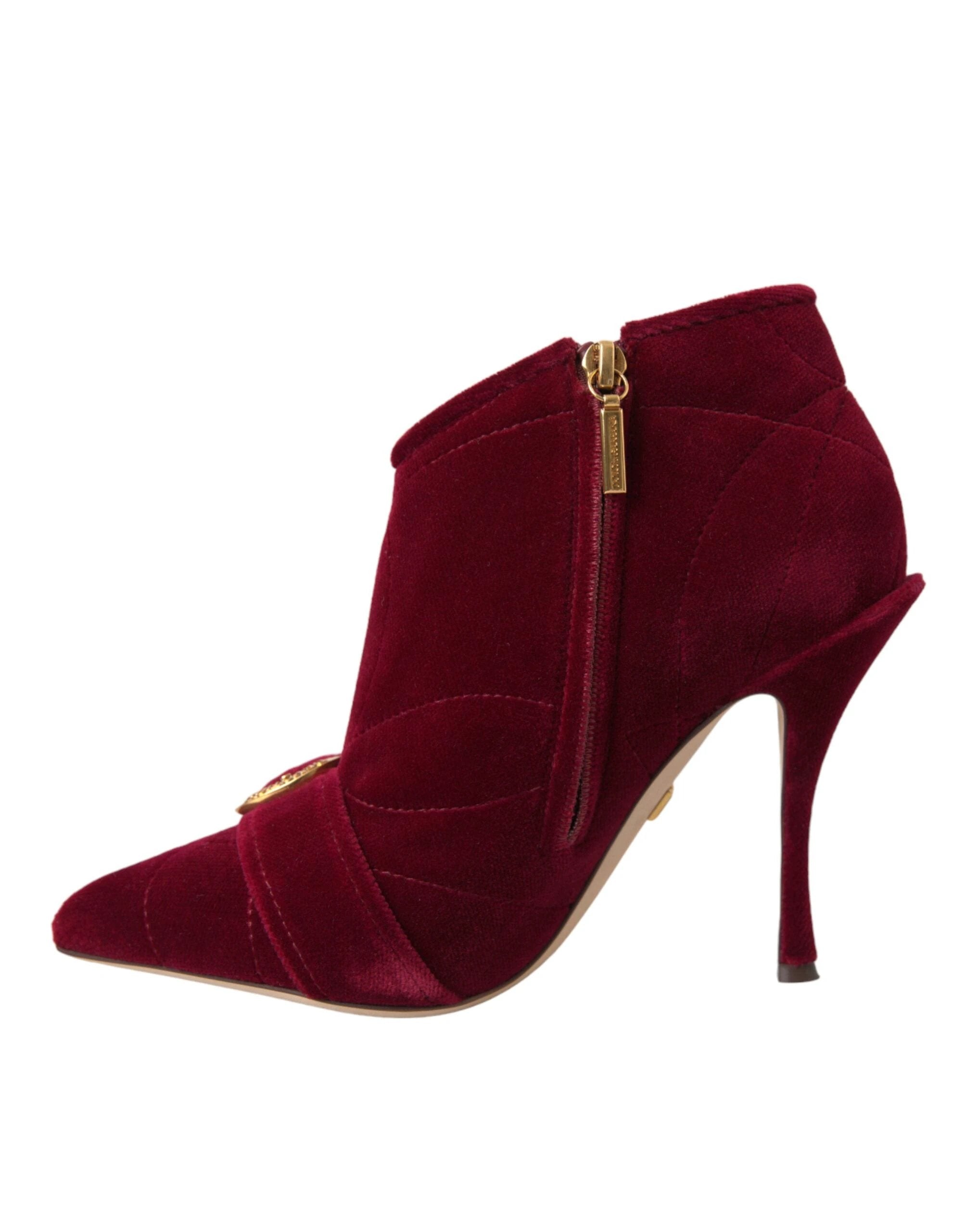 Dolce & Gabbana Dark Red Velvet Devotion Buckle Boots Shoes by Dolce & Gabbana