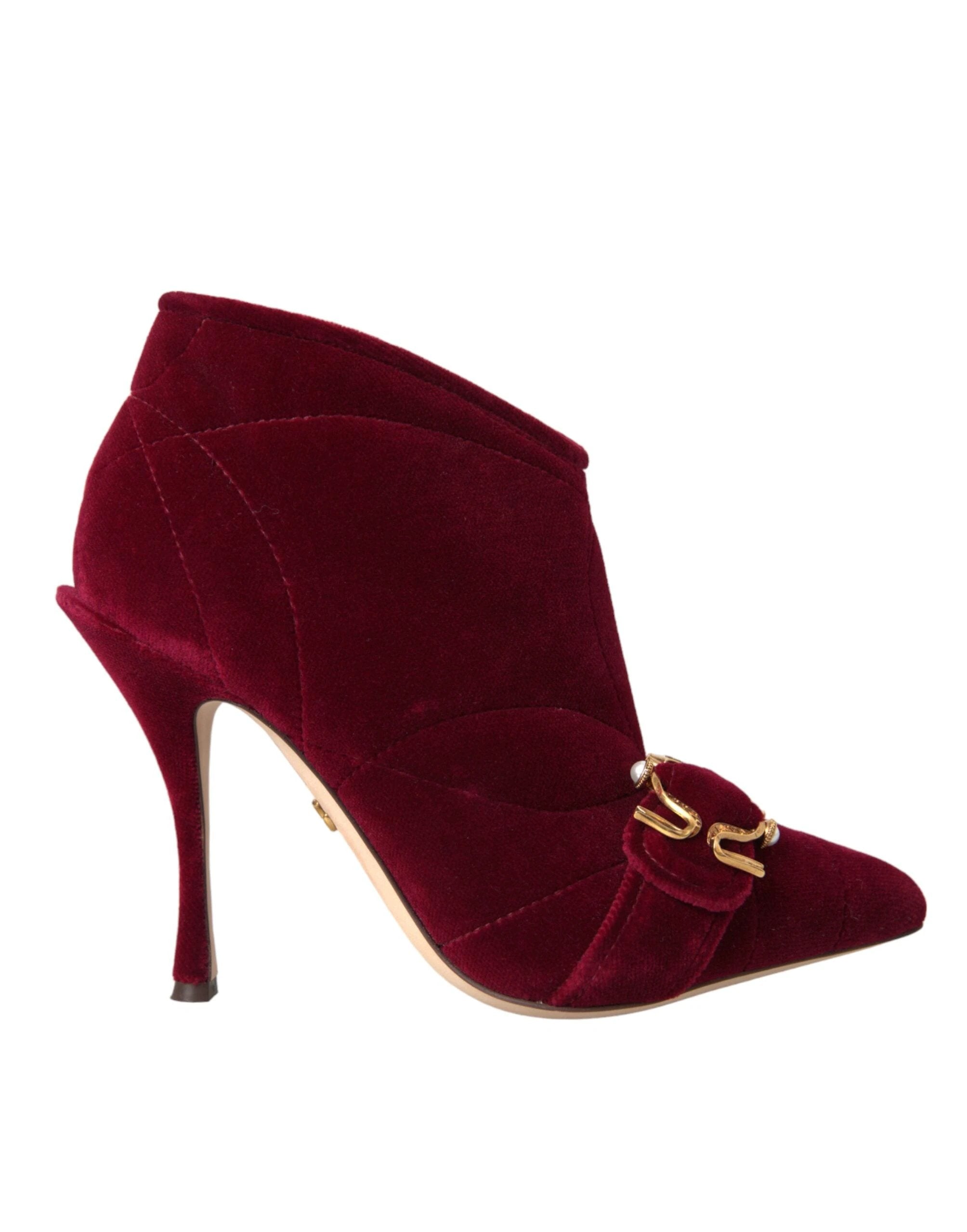 Dolce & Gabbana Dark Red Velvet Devotion Buckle Boots Shoes by Dolce & Gabbana