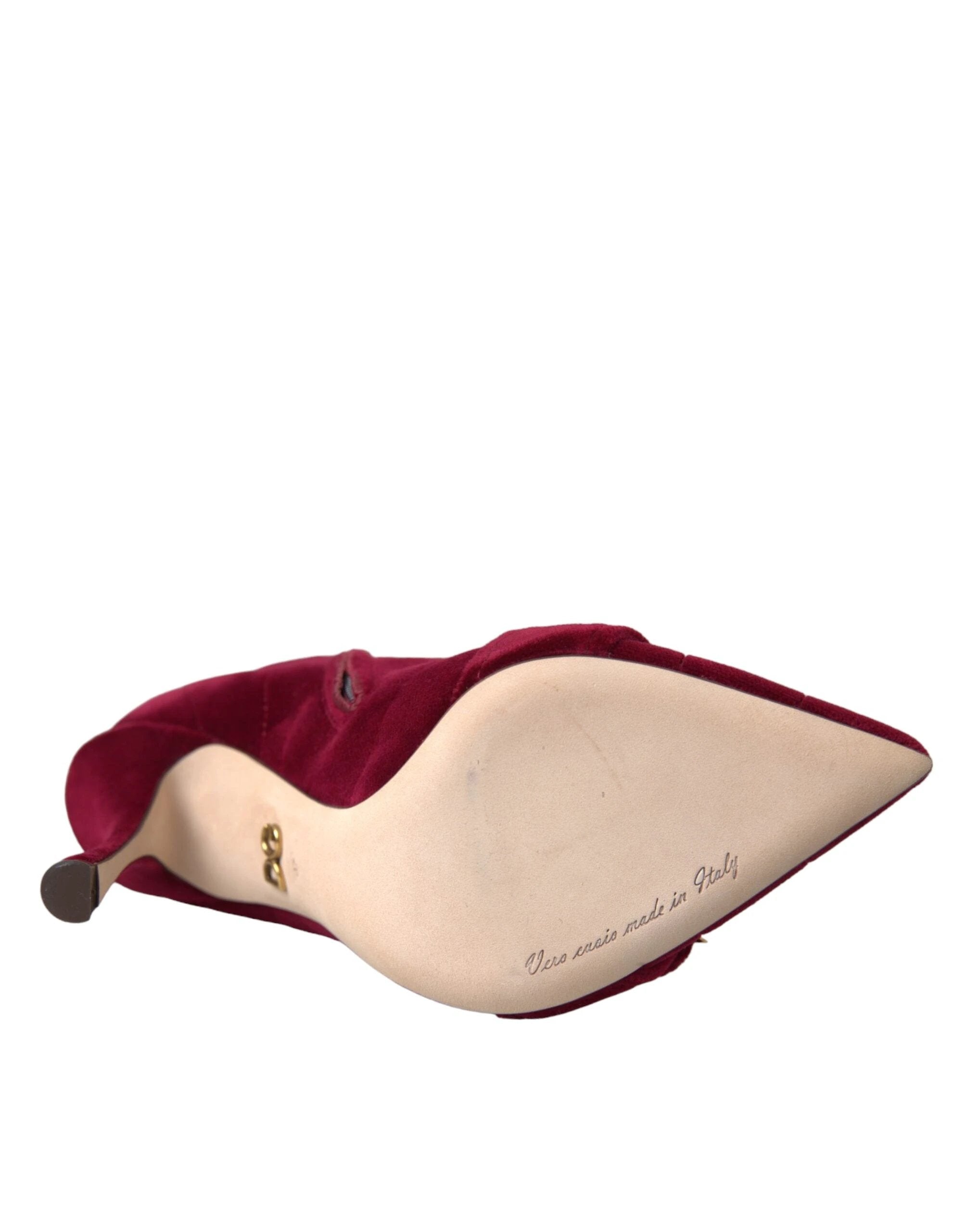 Dolce & Gabbana Dark Red Velvet Devotion Buckle Boots Shoes by Dolce & Gabbana