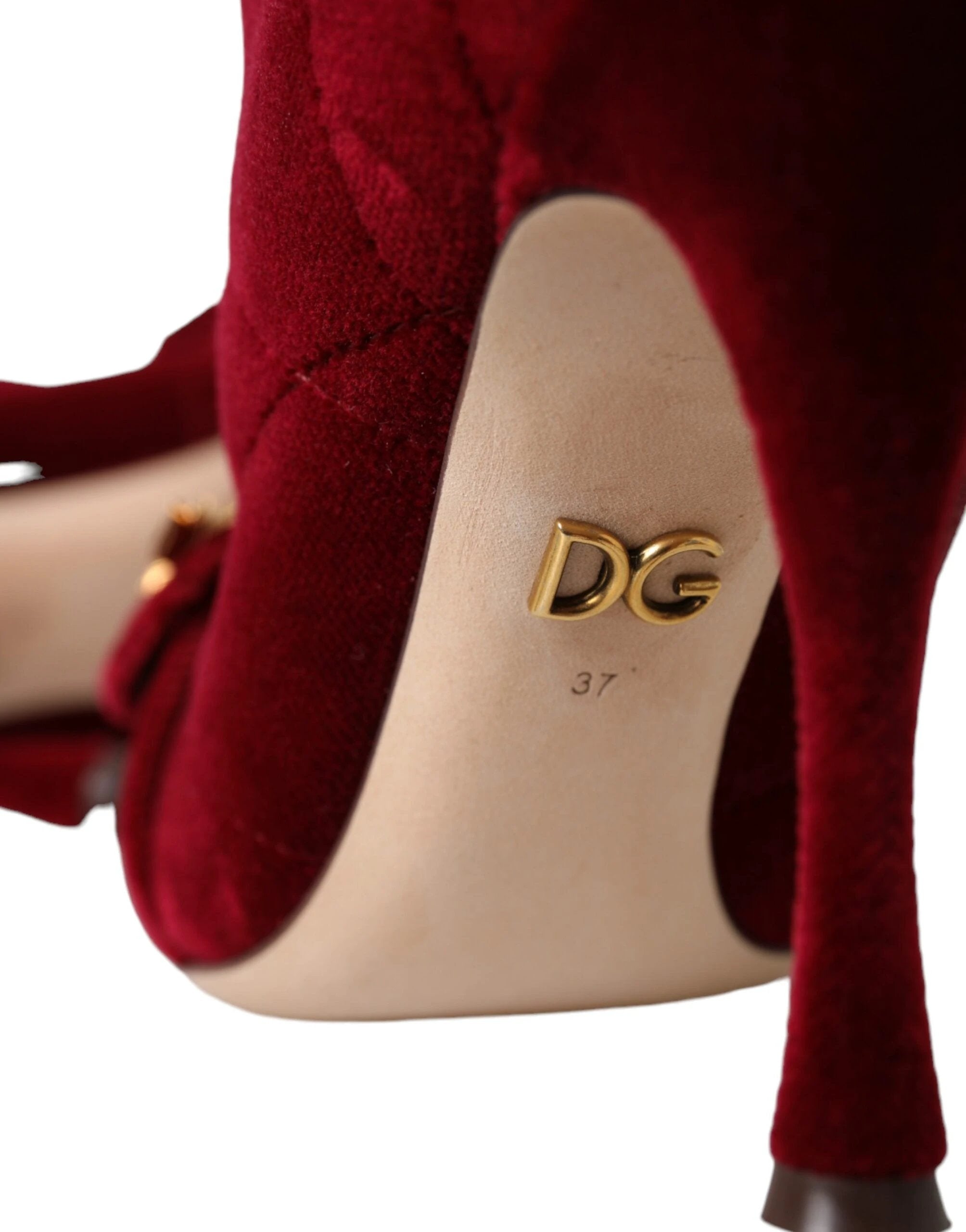 Dolce & Gabbana Dark Red Velvet Devotion Buckle Boots Shoes by Dolce & Gabbana