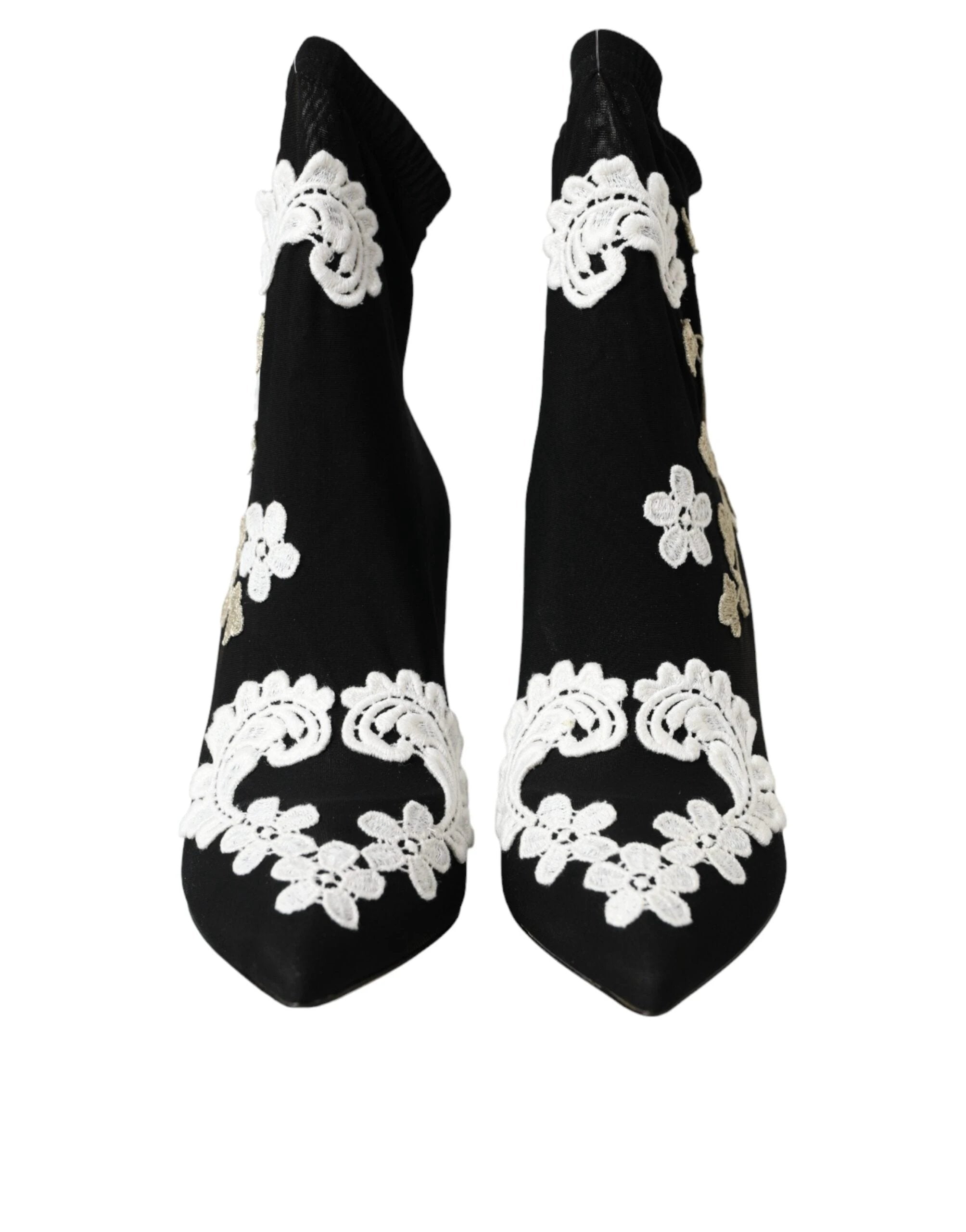 Dolce & Gabbana Black White Embroidery Slip On Boots Shoes by Dolce & Gabbana